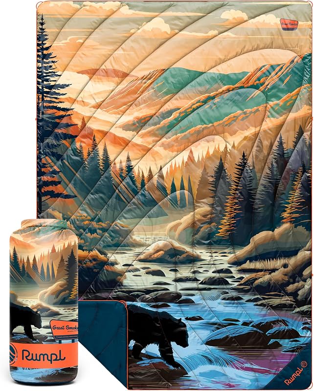 Rumpl Original Puffy Parks Blanket, Great Smoky Mountains - Bear Crossing | The Original Puffy, for Camping and Outdoors, National Park-Themed Ripstop Blanket for Hiking and Travel Comfort
