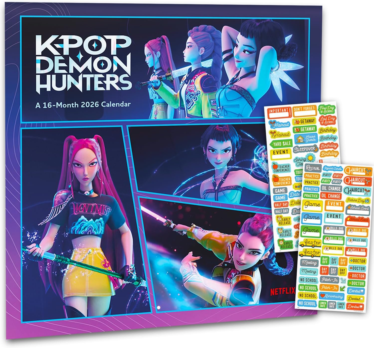 Calendar 2026 - Deluxe 2026 KPop Demon Hunters Wall Calendar Bundle with Over 100 Reminder Stickers Featuring Rumi, Mira, and Zoey (Huntrix Gifts, Office Supplies)