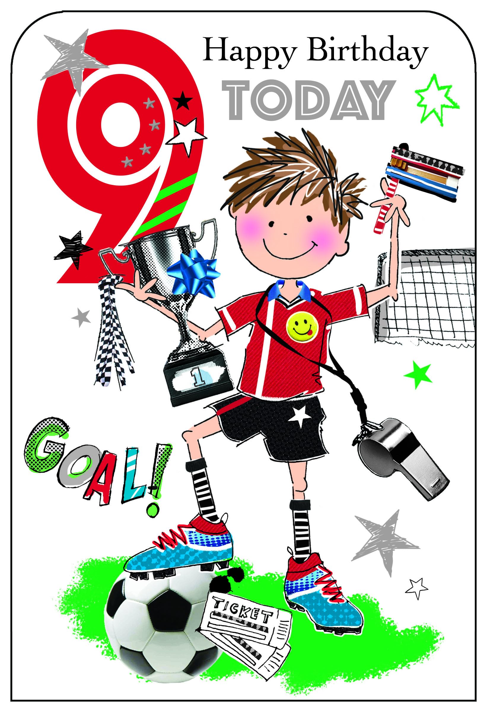 Jonny Javelin Grandson Boy 9th Birthday Card With Embossed Football