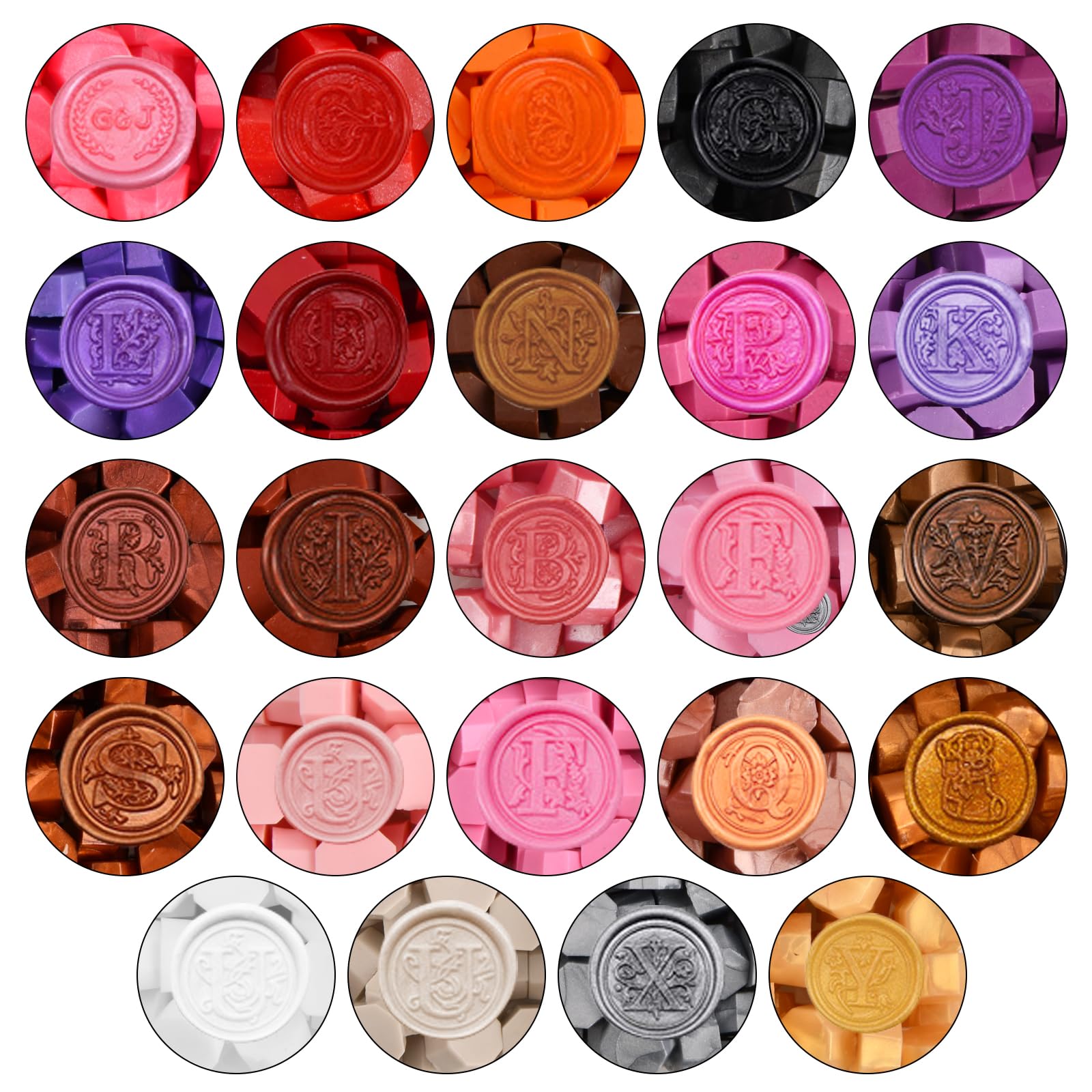 Kit Ceralacca Con 600 Perline E Timbri | Set Per Sigillare Buste, Inviti, Lettere - 24 Colori + Accessori