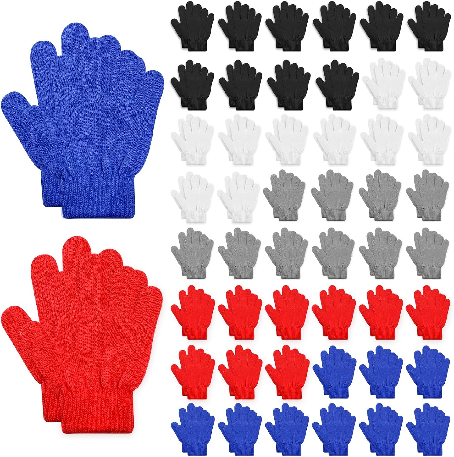 ONESING 50 Pairs Kids Gloves - Soft Knitted Children Gloves Bulk for Girls & Boys | Stretchy Gloves for Cold Weather