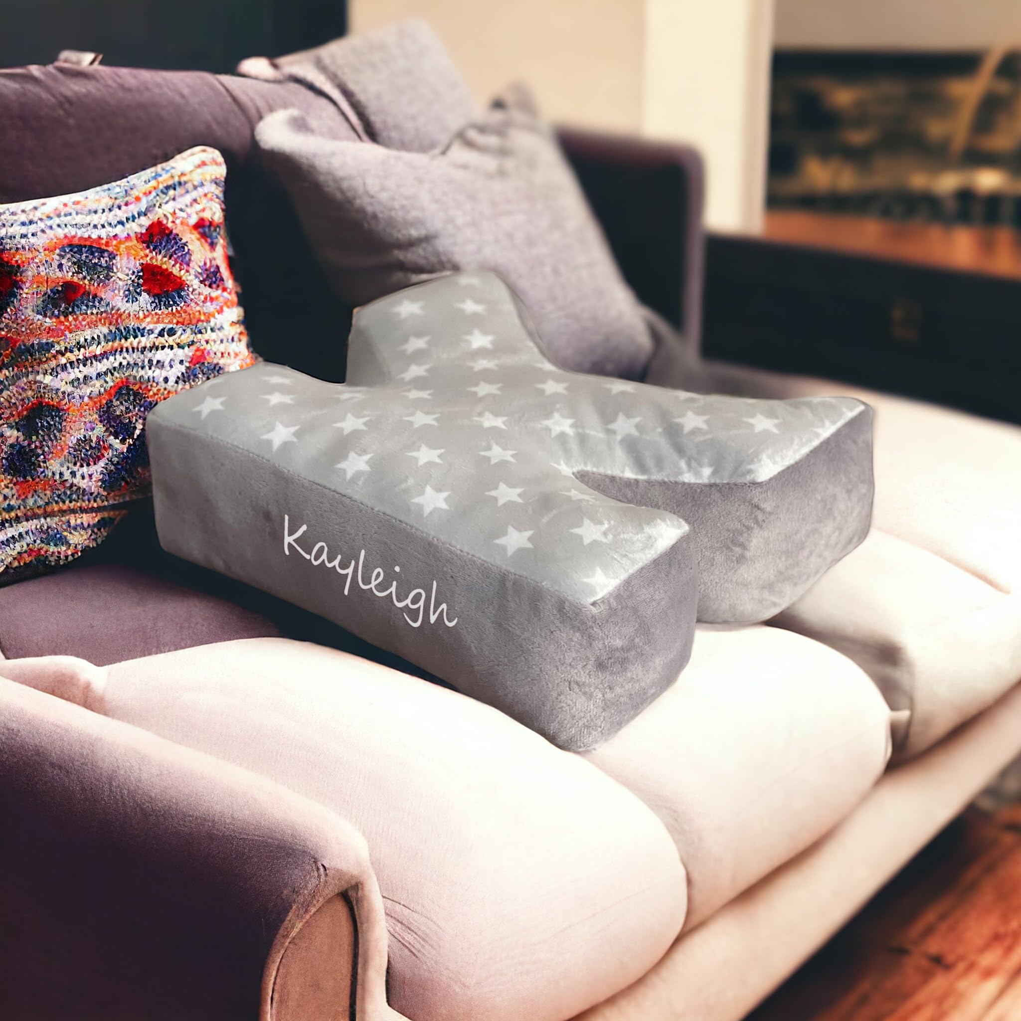 Echo Three Unisex Infant Grey Personalised Name Letter Cushion K | Custom Name Pillow | Printed Alphabet Monogram Pillow | Baby Gift Bedroom Decor