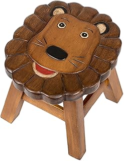 Lion Design Hand Carved Acacia Hardwood Decorative Short Stool