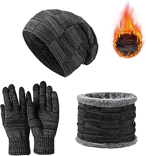 JXCTNNU Conjunto de lenço, gorro e luvas inverno térmicas 3 em 1 conjunto de malha cachecol aquecedores Beanie gorro táteis luvas para mulheres e homens