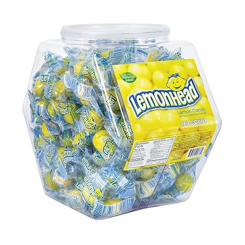 Lemonheads - Paquete a granel de 180 unidades | Caramelos duros con sabor a limón envueltos individualmente en tina de plástico reutilizable |