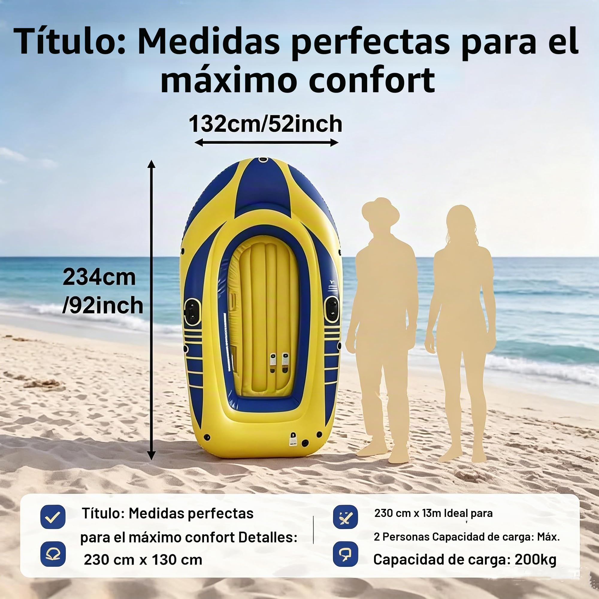 Kayak inflable de 234 cm para adultos – Estable, compacto y ligero, ideal para actividades de ocio en el agua, mares o fluviales