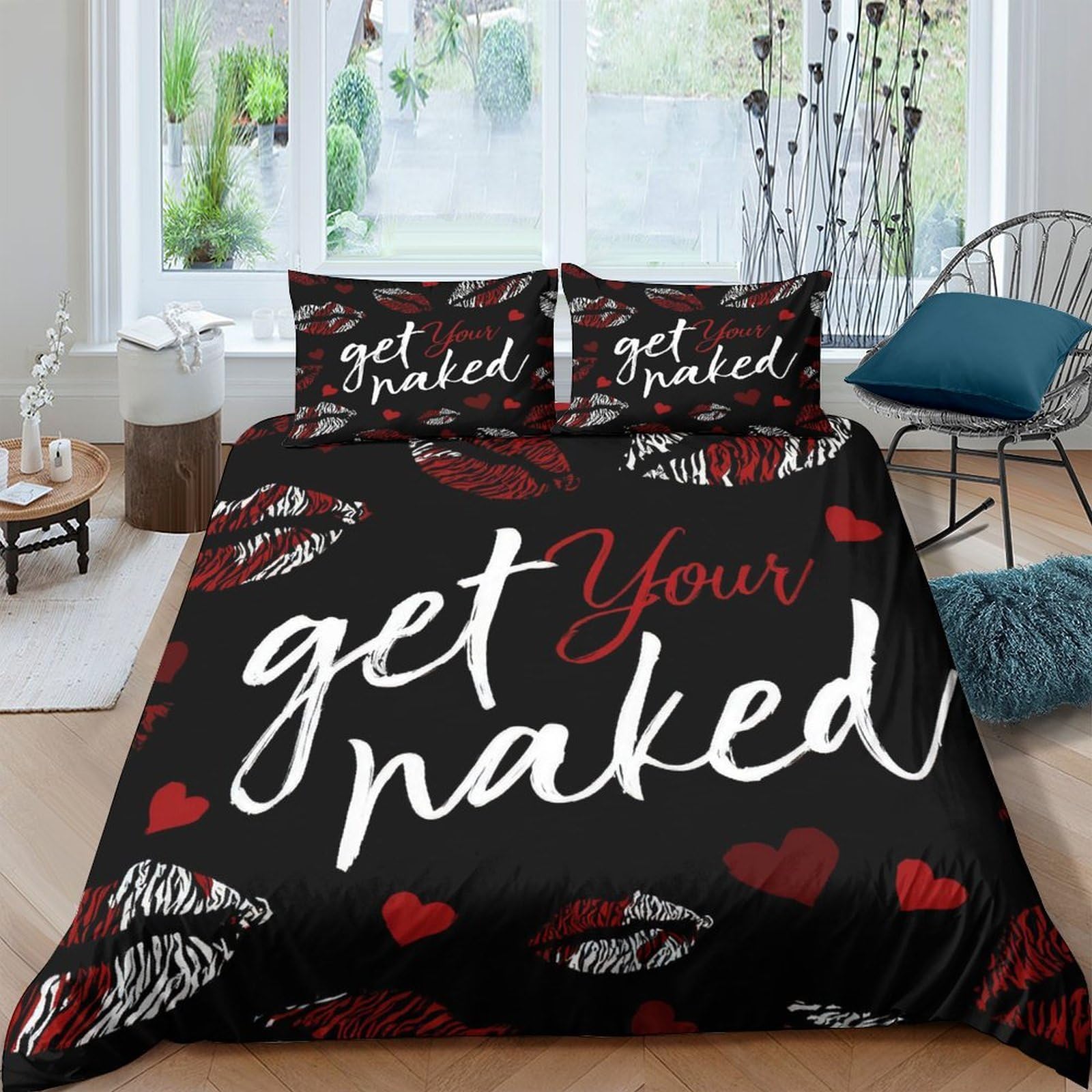 Ctjqhvkz Style-10 3D Printed Lip Heart Fitted Sheet Microfiber Soft Black Red Kiss Pattern Bed Cover For Bedroom Dorm Mattress Decor Single（135X200cm）