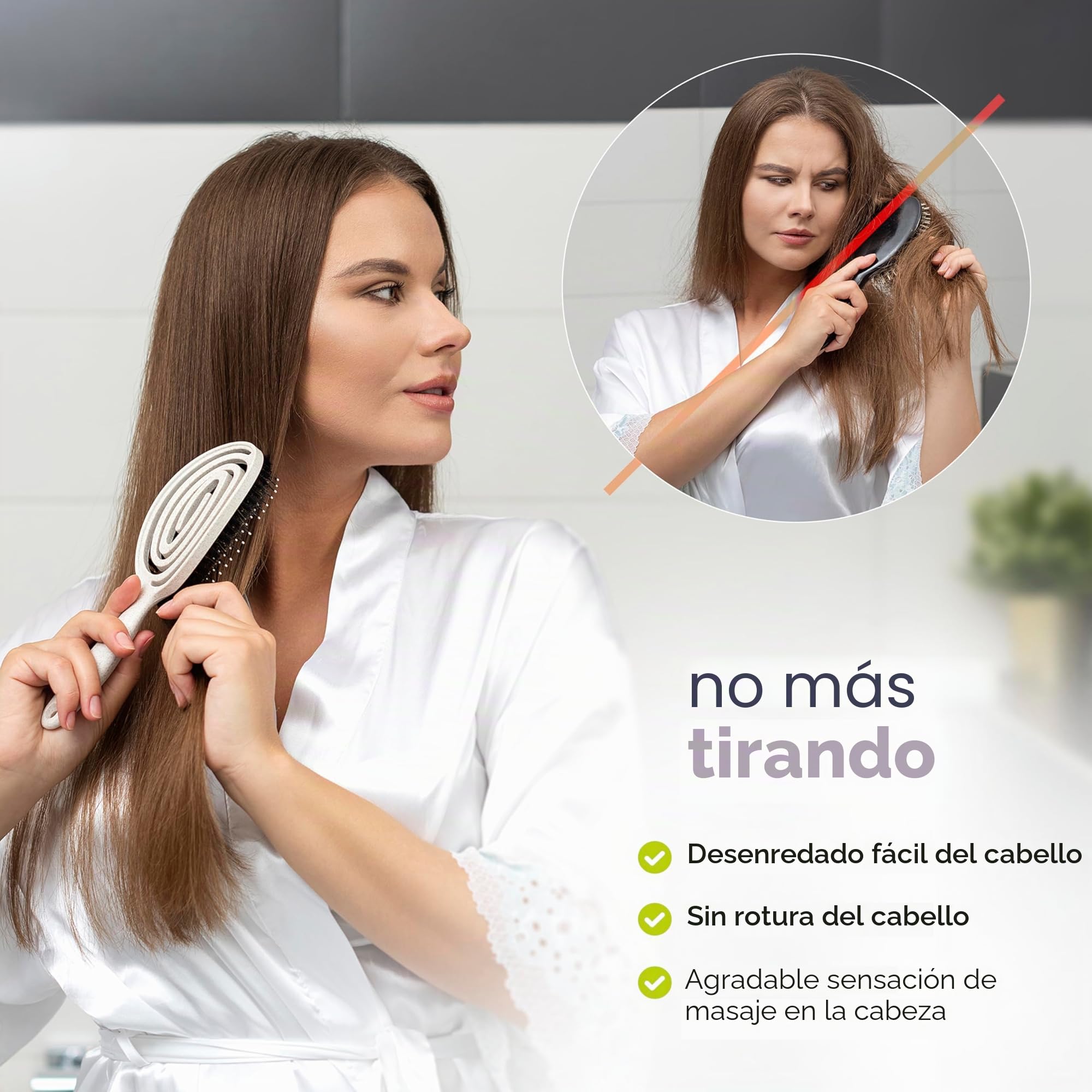 FABCARE Cepillo Cerdas Jabalí, Desenredante Sin Tirones, Peine Antitirones, Pelo Liso y Rizado, Alisador Antirotura Profesional, Ideal para Cuidado Capilar y Estilo Natural (Beige)