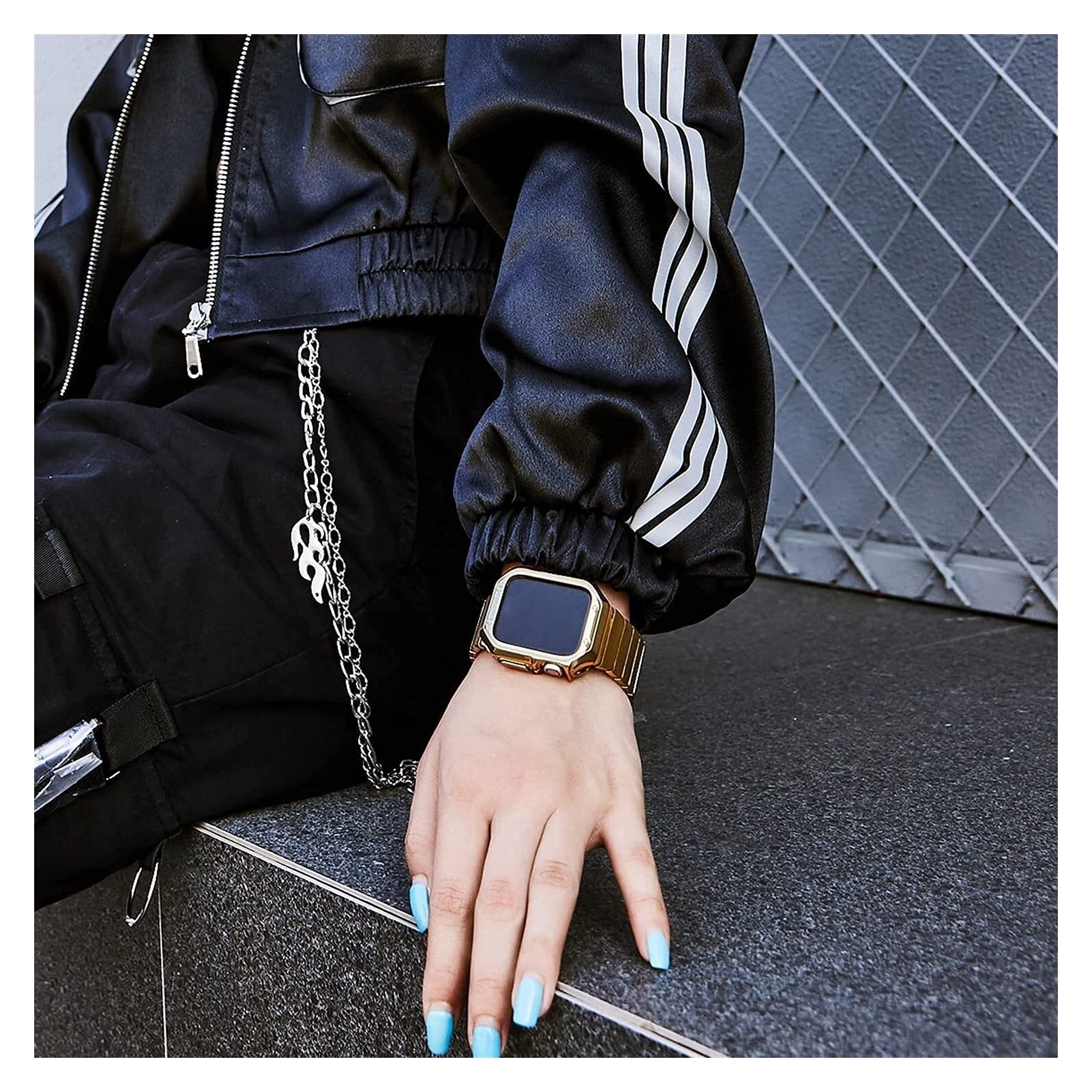 Etui na pasek kompatybilne z zegarkiem 44 mm, 42 mm, 40 mm, 38 mm, wytrzymałe etui z TPU, wojskowy pasek ochronny do zegarka i-watch serii SE, 7, 6, 5, 4, 3, 2, 1, bransoletka ze stali nierdzewnej