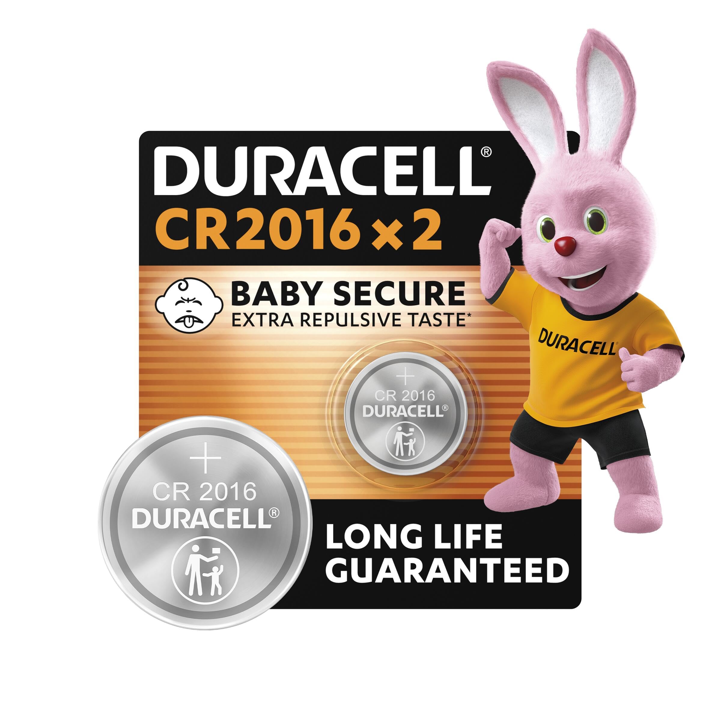 Duracell Specialty 2016 Lithium Coin Battery 3V, pack of 2, with Baby Secure Technology and suitable for keyfobs, scales, wearables and medical devices (DL2016/CR2016)