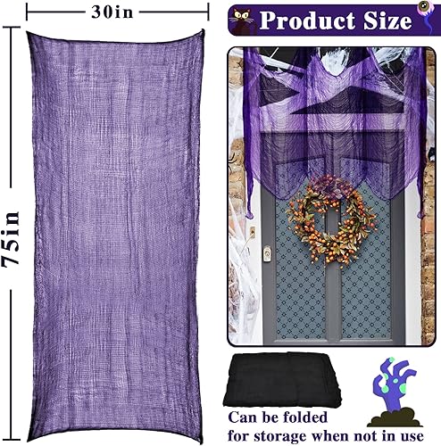 Miniatura 8 de ZeeDix Tela espeluznante negra de Halloween de 85 x 600 pulgadas, tela gigante de Halloween para decoración del hogar, tela de gasa espeluznante