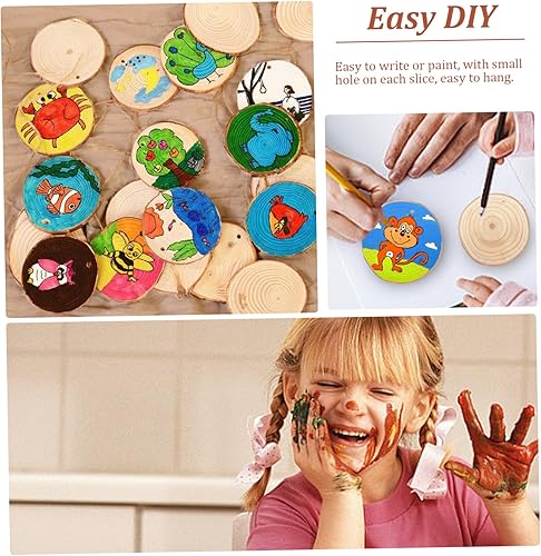 Vista 4 de 30Pcs Wood Slices 2.4-2.8 Inch Wood Slices for Crafts Nature Unfinished Round Wood Rounds with Hanging Eyelet Hole Wood Coasters for DIY Crafts