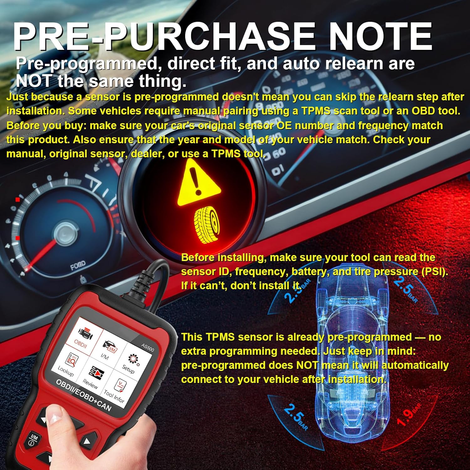 Pre-Programmed Tire Pressure Monitoring Sensor 315MHz TPMS Sensor Compatible with BMW 118i 120i 128i 135i 320i 328i 528i 640i 740i for:Mini Cooper 2010-2014 4PCS Replace 36106790054