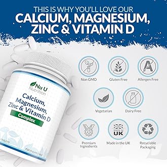 Calcium Magnesium Zinc & Vitamin D Supplement - 365 Vegetarian Tablets - High Strength Osteo Complex with Selenium, Copper, Manganese & Boron - 6 Month Supply - Nu U Nutrition