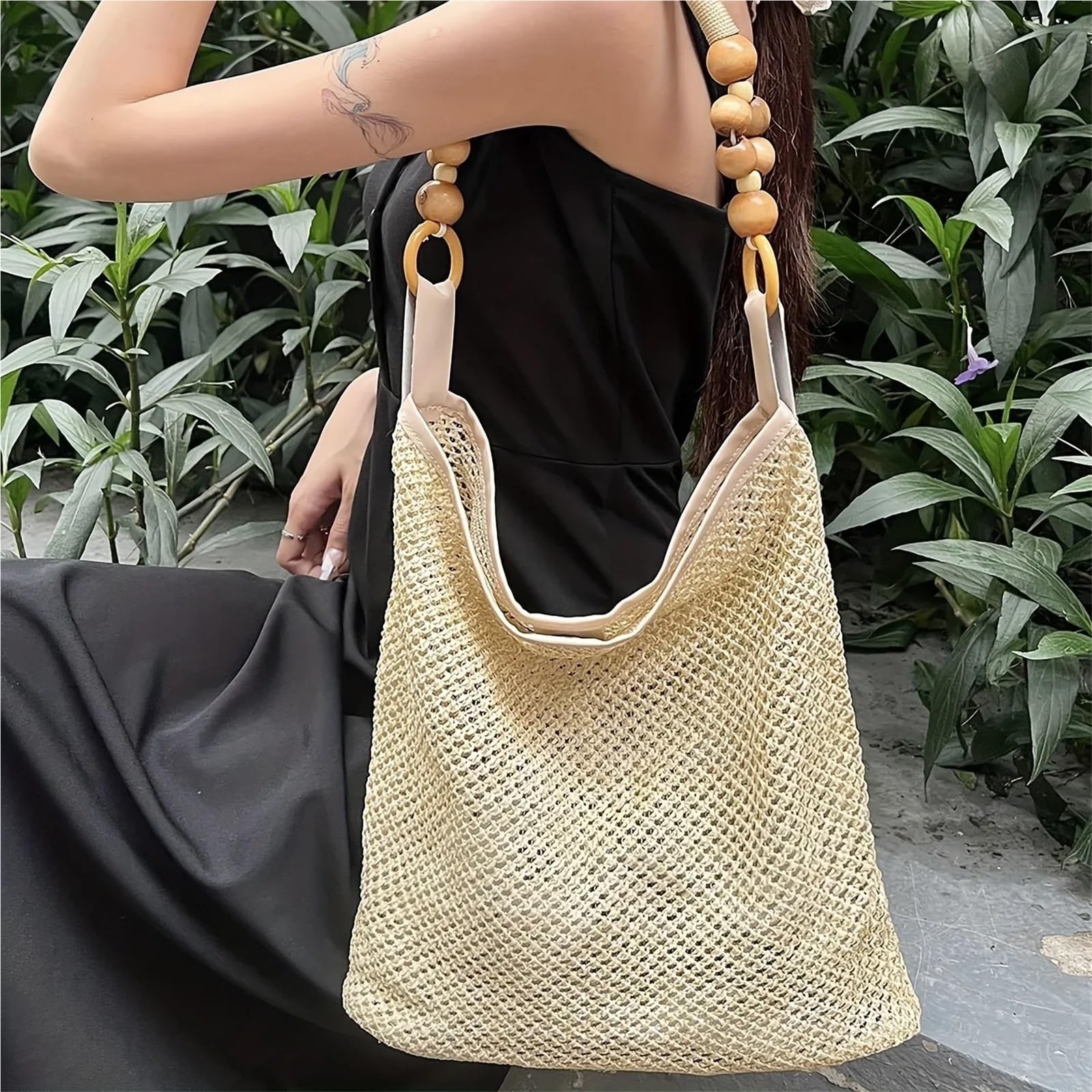 MRKU Asa de Madera para Bolso, Accesorios para Bolsos, Manualidades, Bricolaje, 2 Piezas, Correa de Repuesto rústica en Forma de U con Cuentas para Ganchillo para proyectos