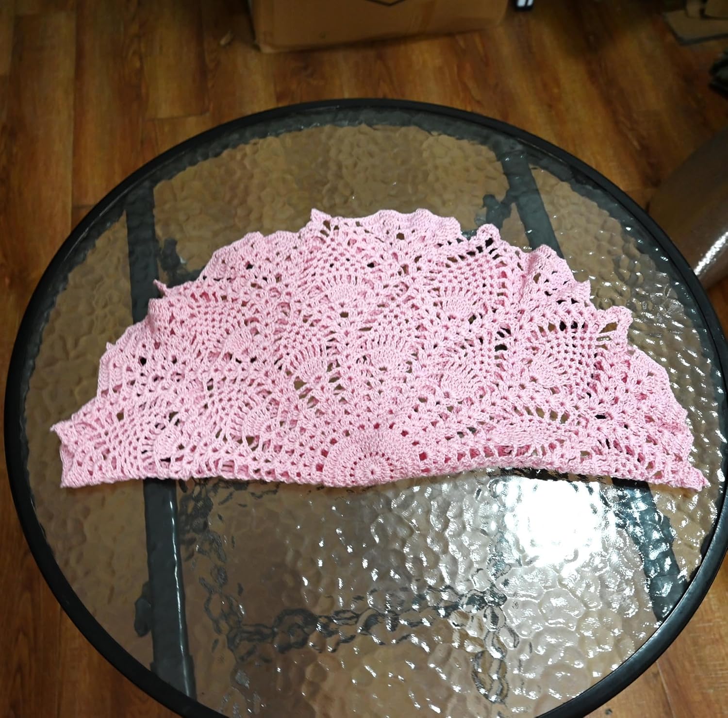 BIBITIME Easter Mother's Day Round Flower Lace Doilies Wedding Vase Mats Kitchen Tablecloth Dining Room Dish Plate Mat Handmade Crochet Table Doily Placemats (18 in to 20 in,2PCS, Style07-Pink)