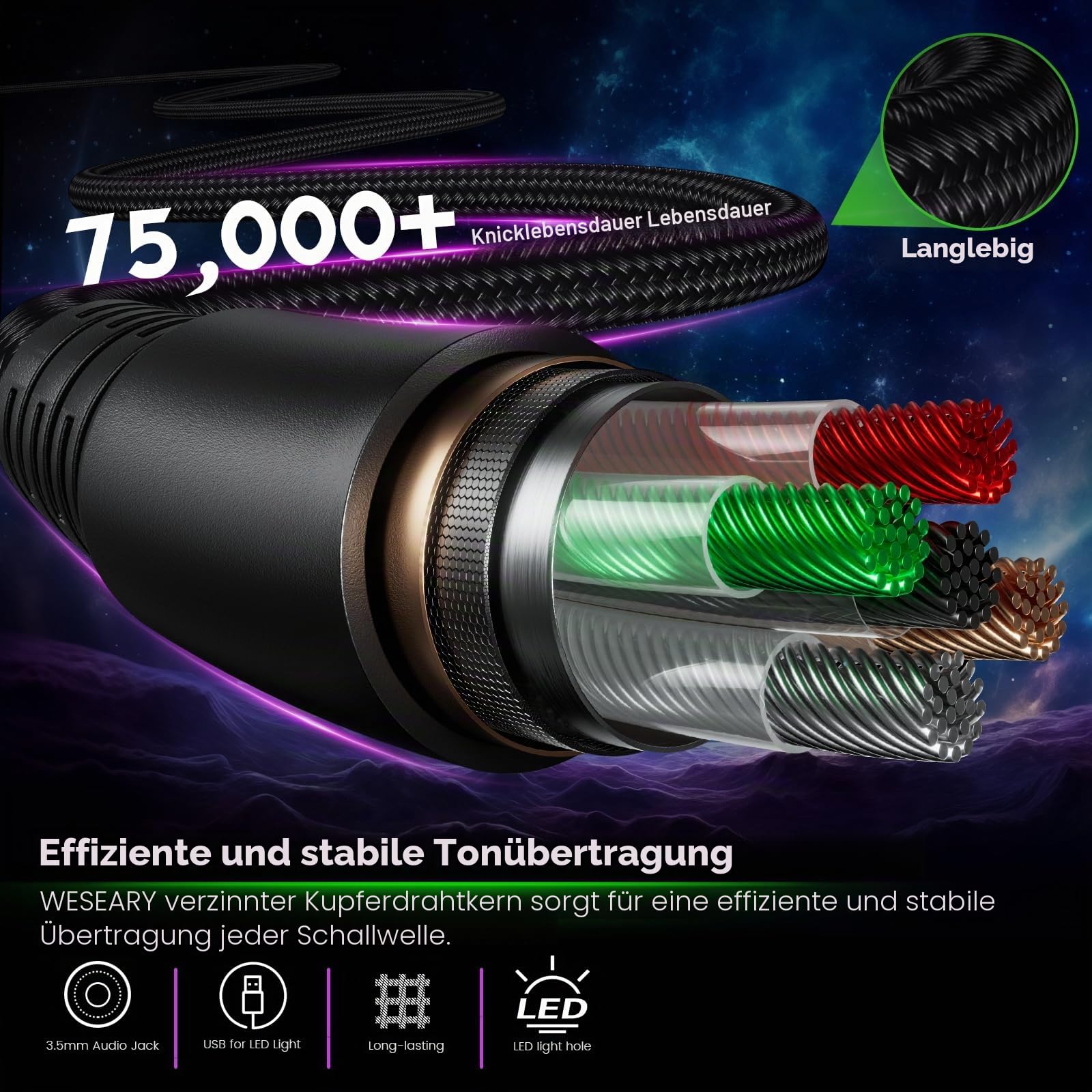 WESEARY Gaming Headset, PS5 Headset Stereo Gaming Headphones mit Mikrofon für PS4/PS5/PC/Xbox One/Switch, Headset mit 3,5mm Jack, RGB Licht
