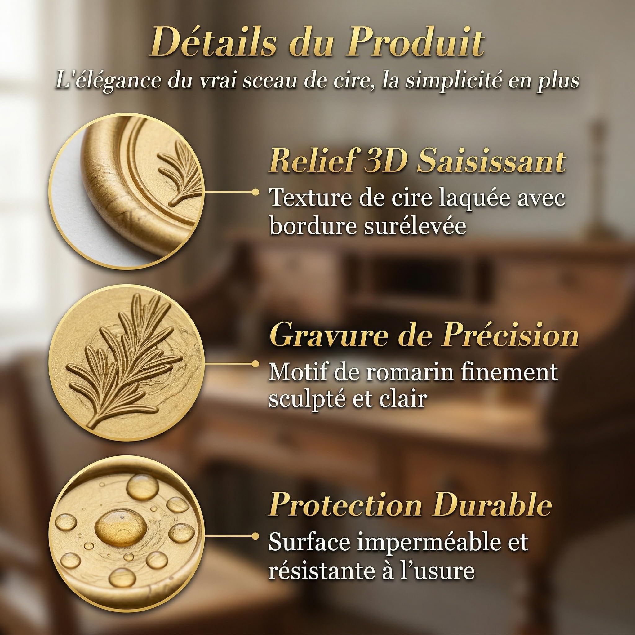 Sceau de Cire Doré Adhésif Fort, 50 Pièces Cachet de Cire Autocollant pour Enveloppe Invitation Mariage