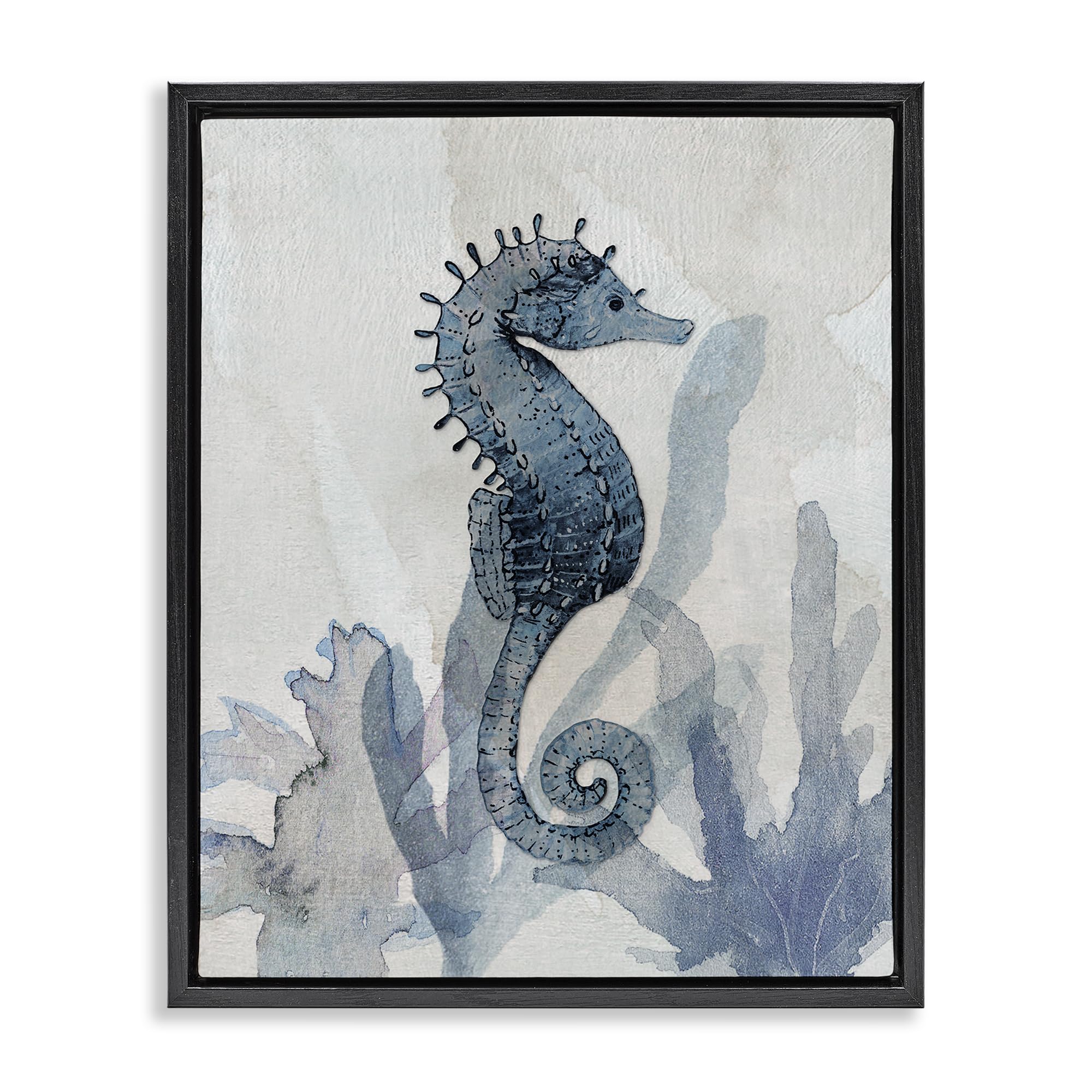 Seahorse Seaweed Nautical Coastal, 16 x 20 Inch Canvas in Floater Frame