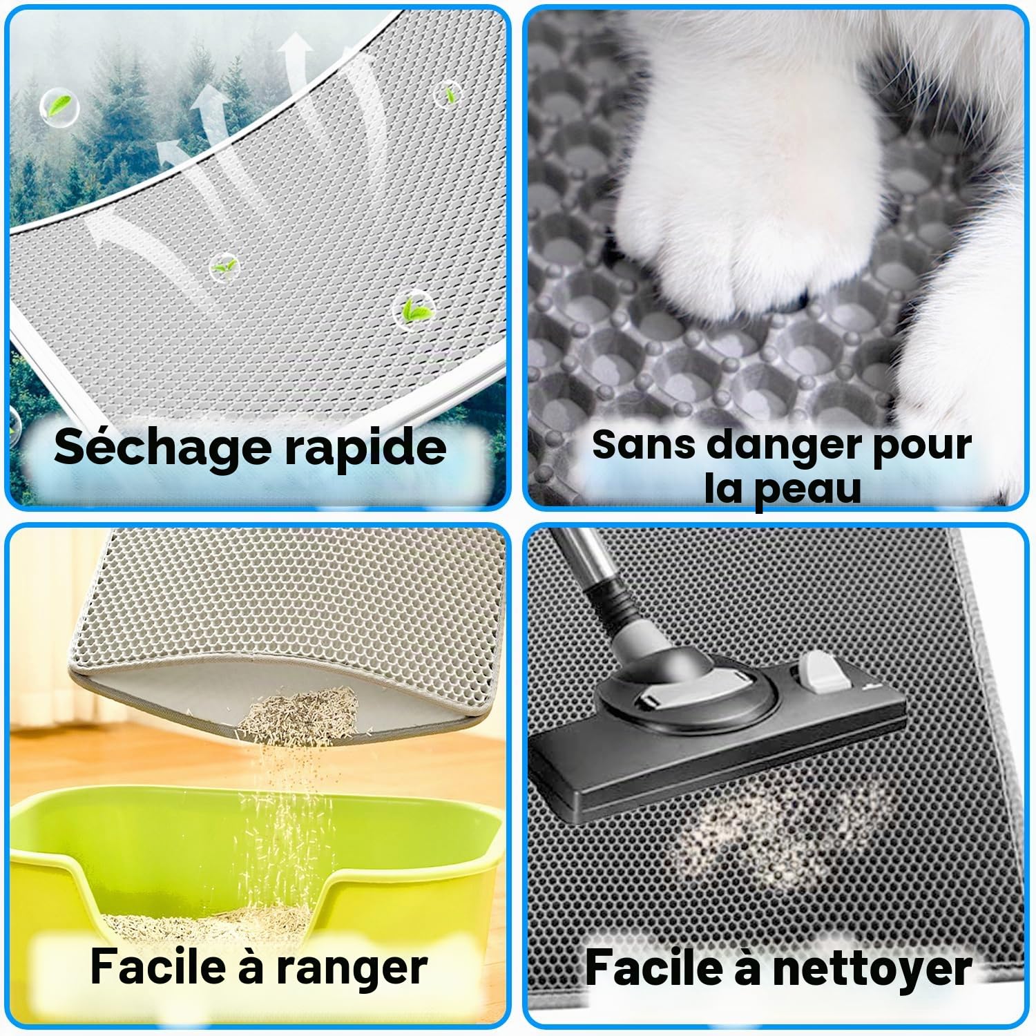 Tapis Litiere Chat xxl 90X60 CM Double Couche Conception en nid d'abeille, Tapis de Litière pour Chat Non Toxique EVA, Tapis Chat Litiere Antidérapante, Lmperméable Facile à Nettoyer Gris