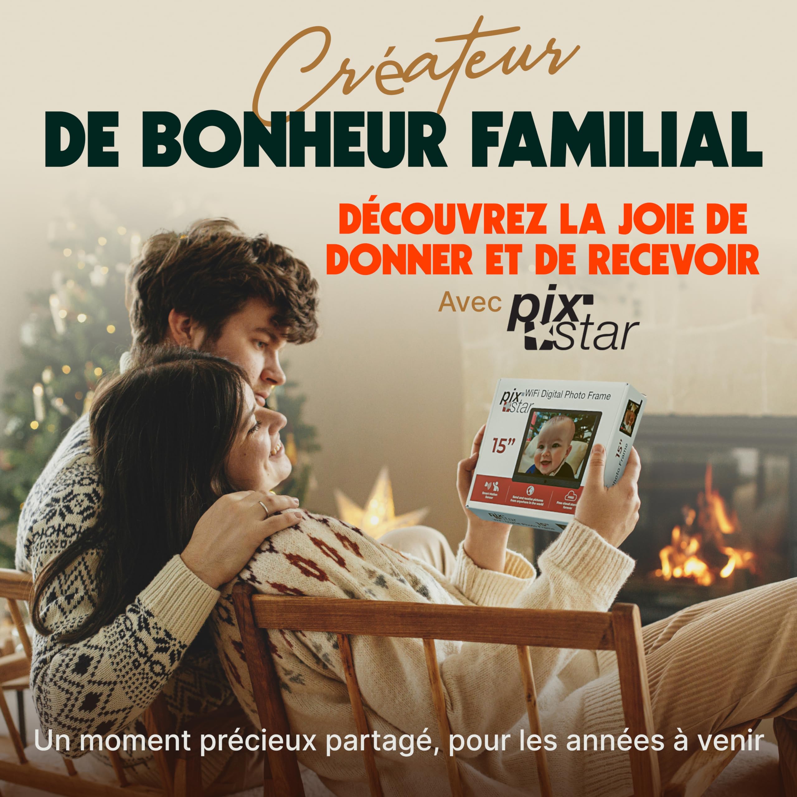 Pix Star Cadre Photo Numérique WiFi, USB - Écran IPS 15 Pouces - Cadeau > Famille - Album Photo Numérique
