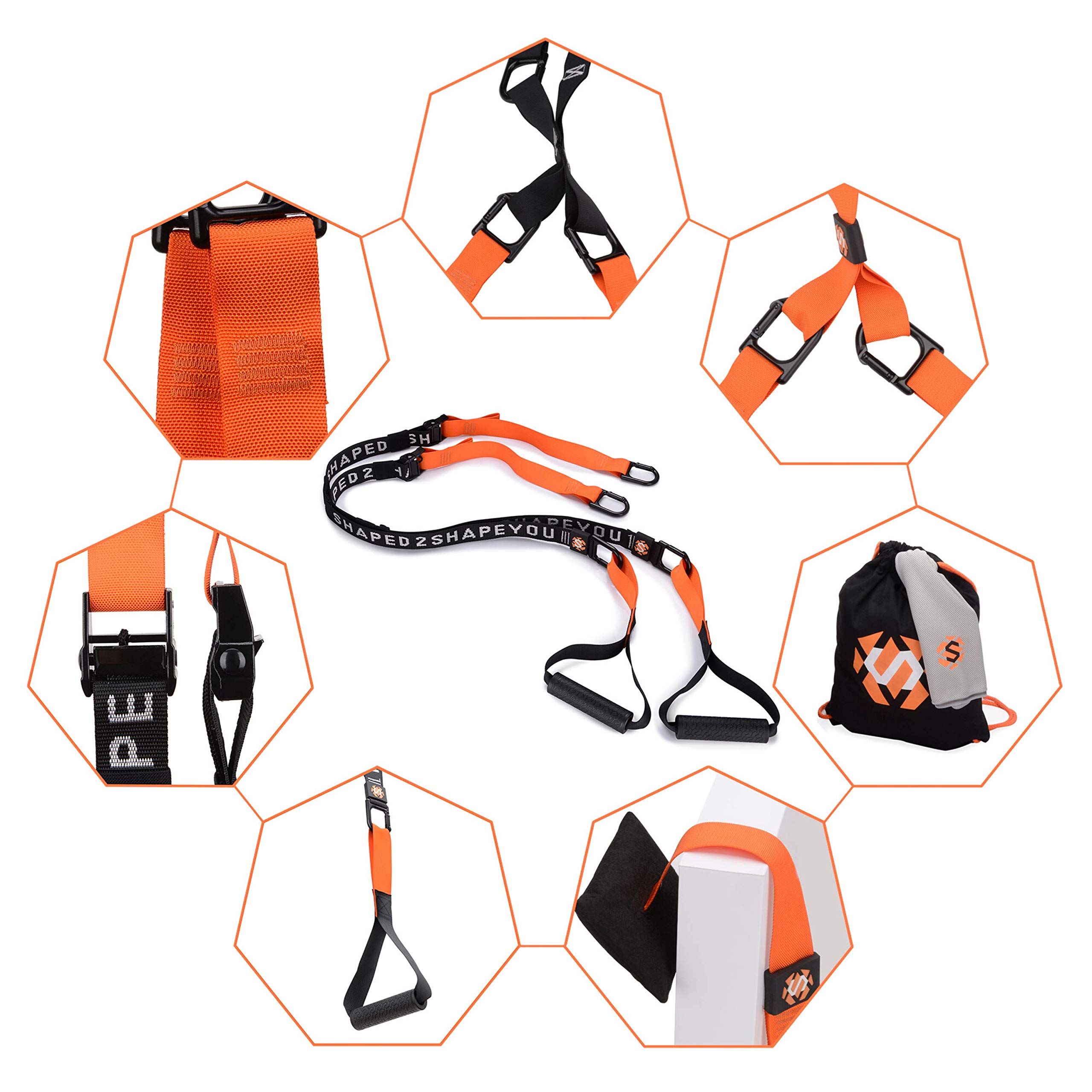 Premium Sling Trainer Set Suspension Trainer mit Handtuch, Rucksackbeutel und Trainingsbuch - Schlingentrainer für Functional Training mit Türanker + Qualitätszertifikat