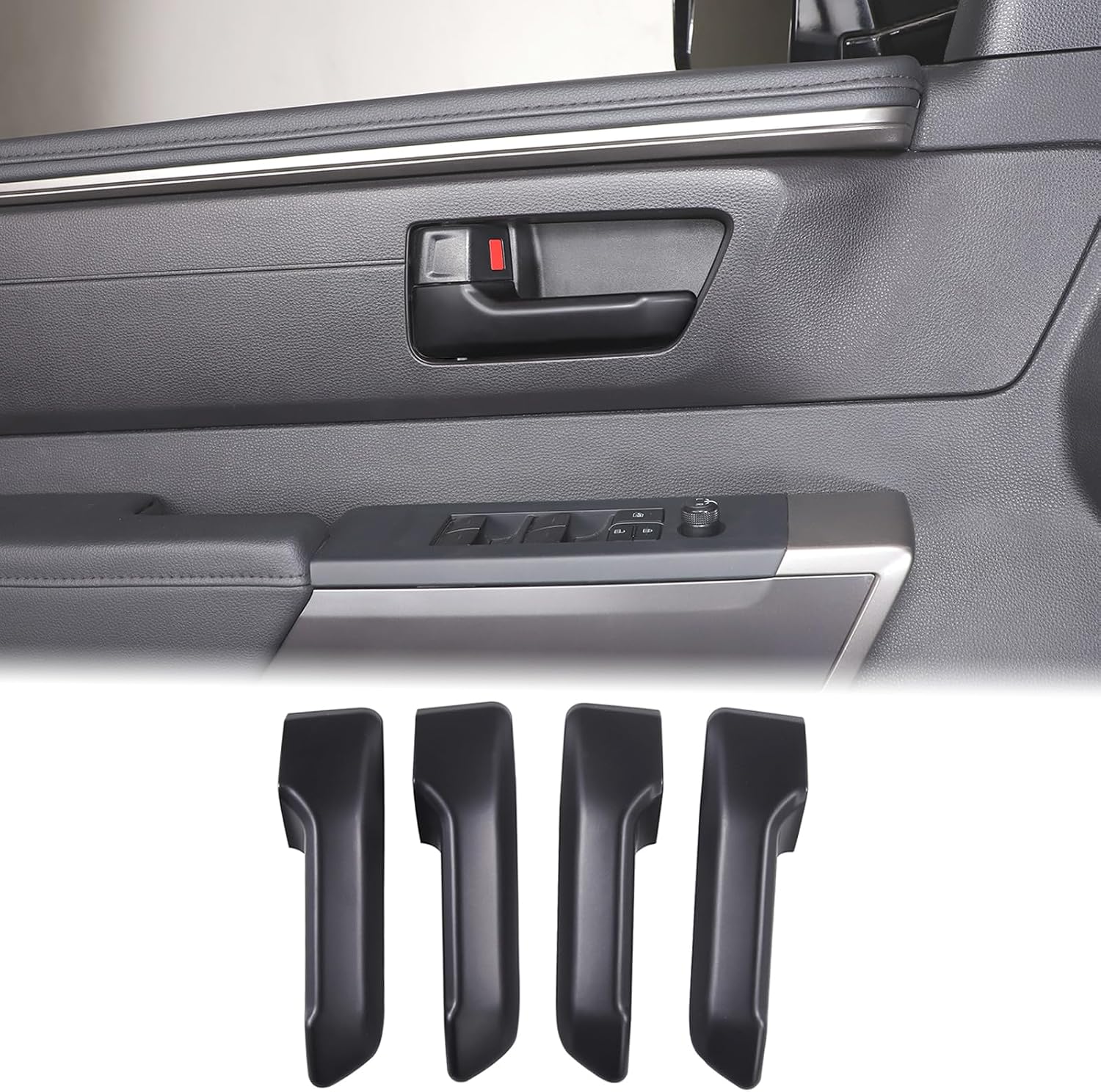 Aunginsy Car Inner Door Handle Protective Trim Cover Compatible with Toyota Tundra/Sequoia 2022-2026, Truck Interior Front Rear Door Handrail Handle Panel Moulding Frame Decorative ABS Accessories