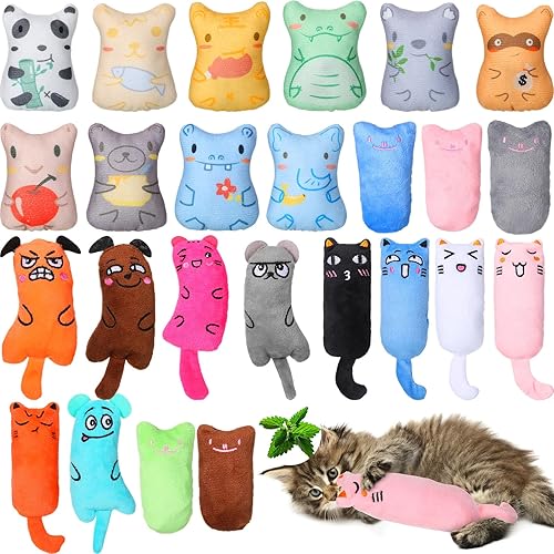25 juguetes de hierba gatera para masticar, juguetes interactivos rellenos de hierba gatera, juguetes de algodón suave para gatos y gatitos, varios