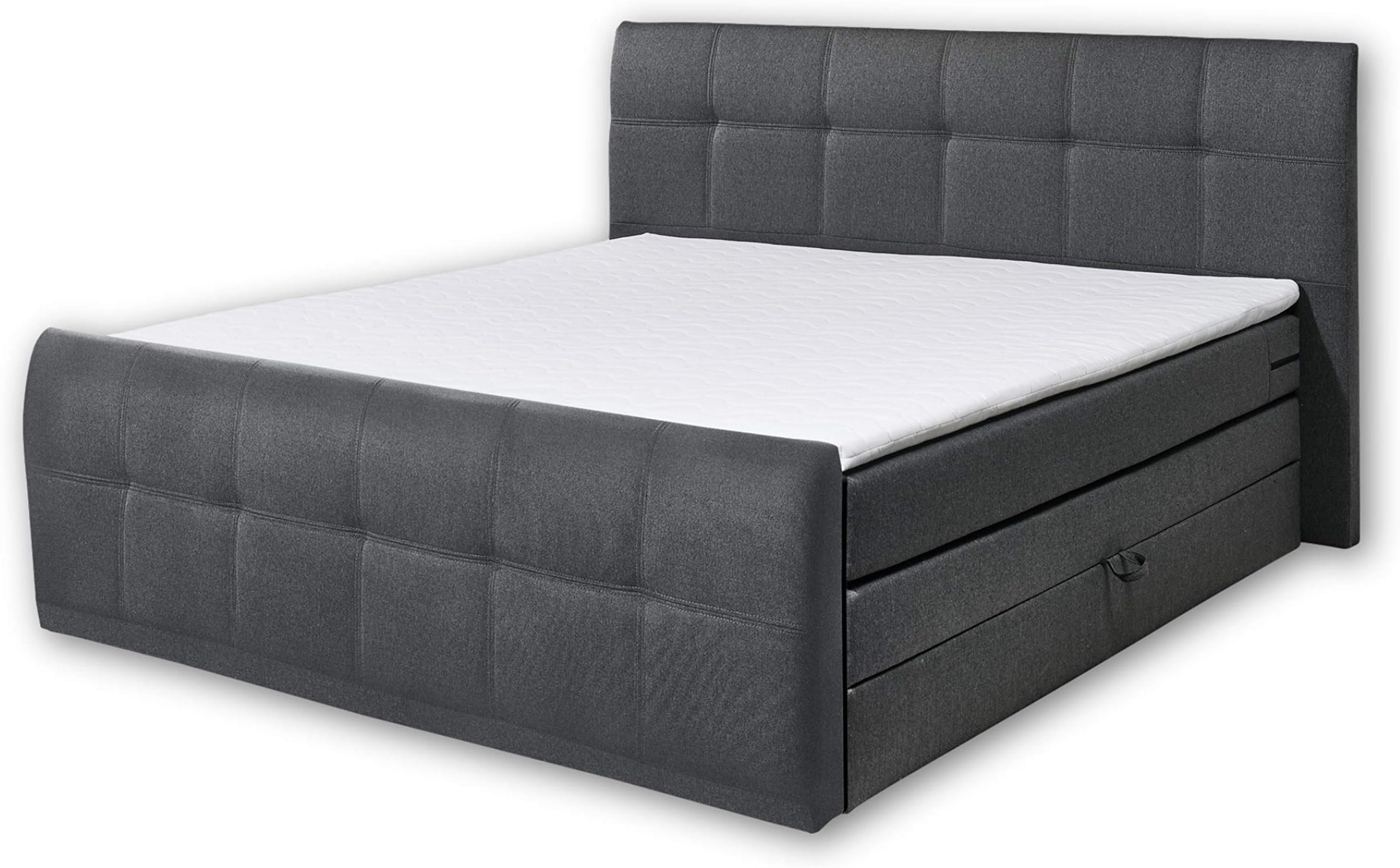 Doluna Boxspringbett Andybur 160x200 Cm – Mit Bettkasten, Visco-Topper & 7-Zonen-Matratze, Härtegrad H2, Anthrazit