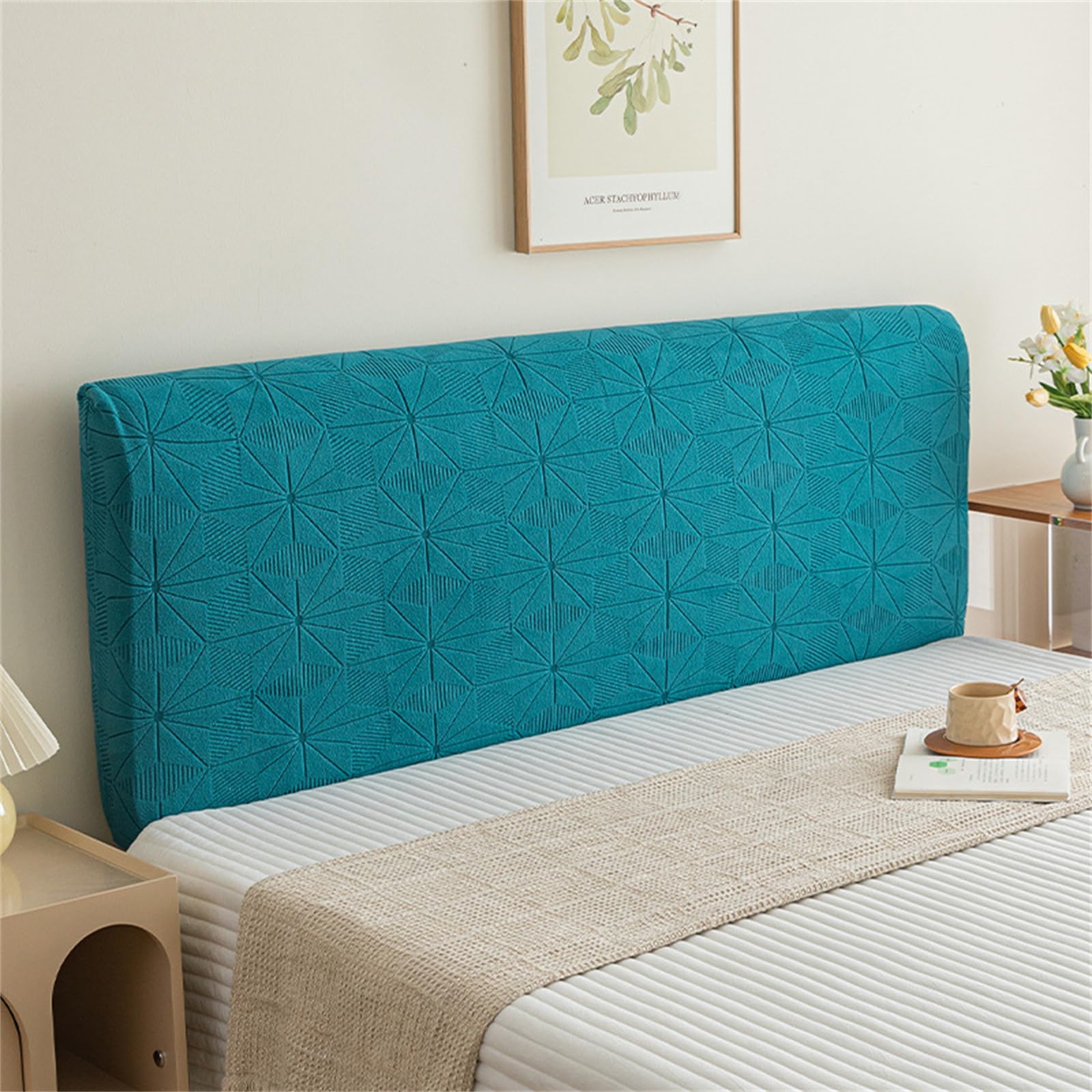 Hearda Thick Elastic Bed Headboard Cover, Geometry All-inclusive Dustproof Protector Cover, Universal Soft Headboard Slipcover Modern Bed Head Cover For Bedroom Decor (150cm,Aqua)