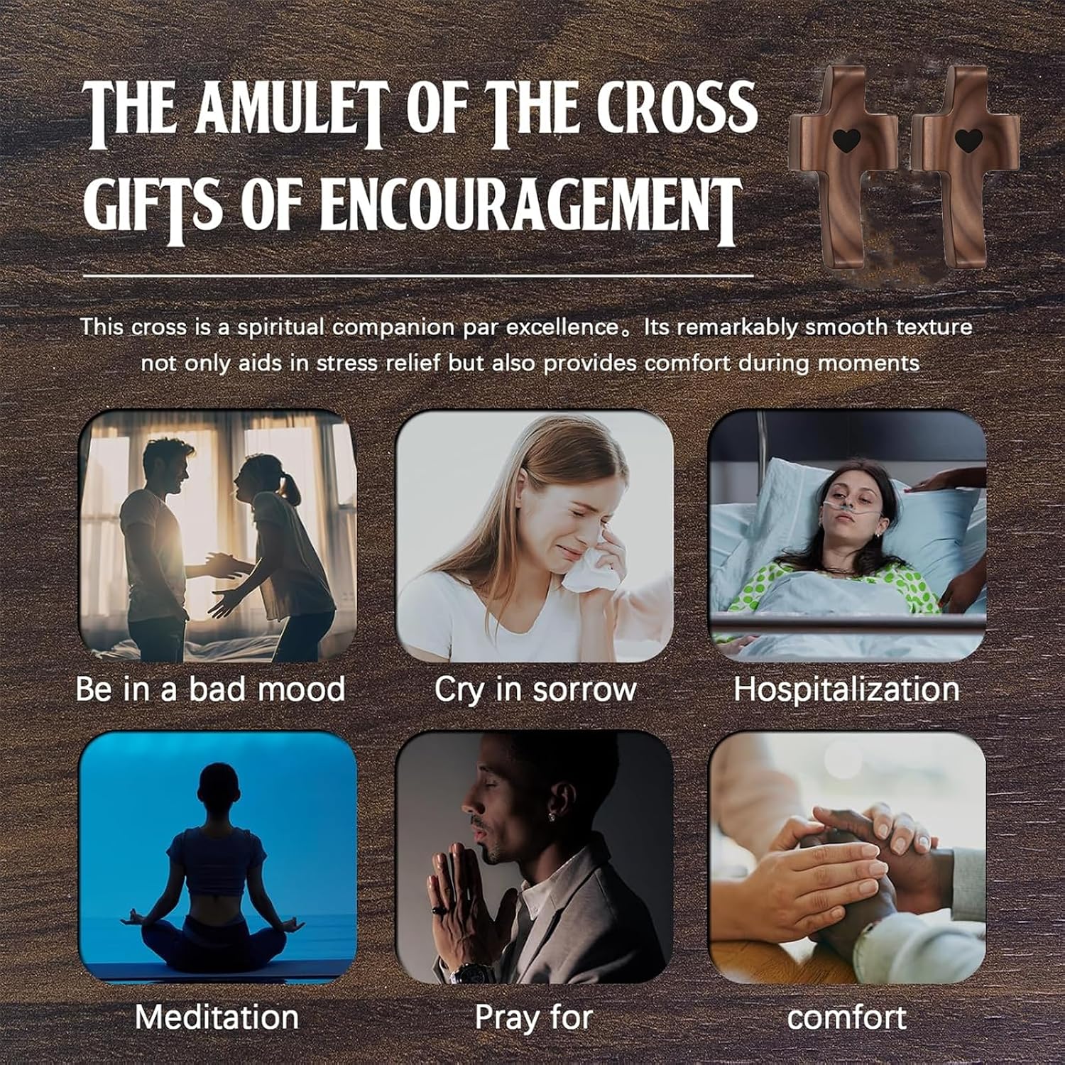 Wooden Cross Fidget,Cross My Heart,Small Wooden Crosses for Pocket and Hand Prayers,Wood Comfort Pocket Prayer Cross for Clutching, Clinging and Praying Christian Religious Gift (6PCS)