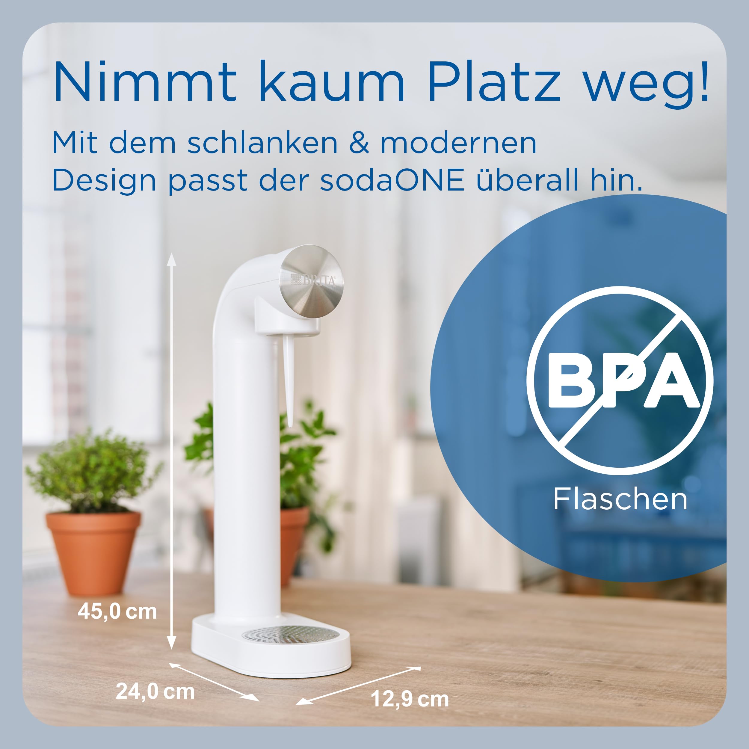 BRITA Wassersprudler sodaONE weiß inkl. CO2-Zylinder und BPA-freier PET-Flasche | Macht aus Leitungswasser prickelndes Sprudelwasser (bis zu 60l pro Zylinder)