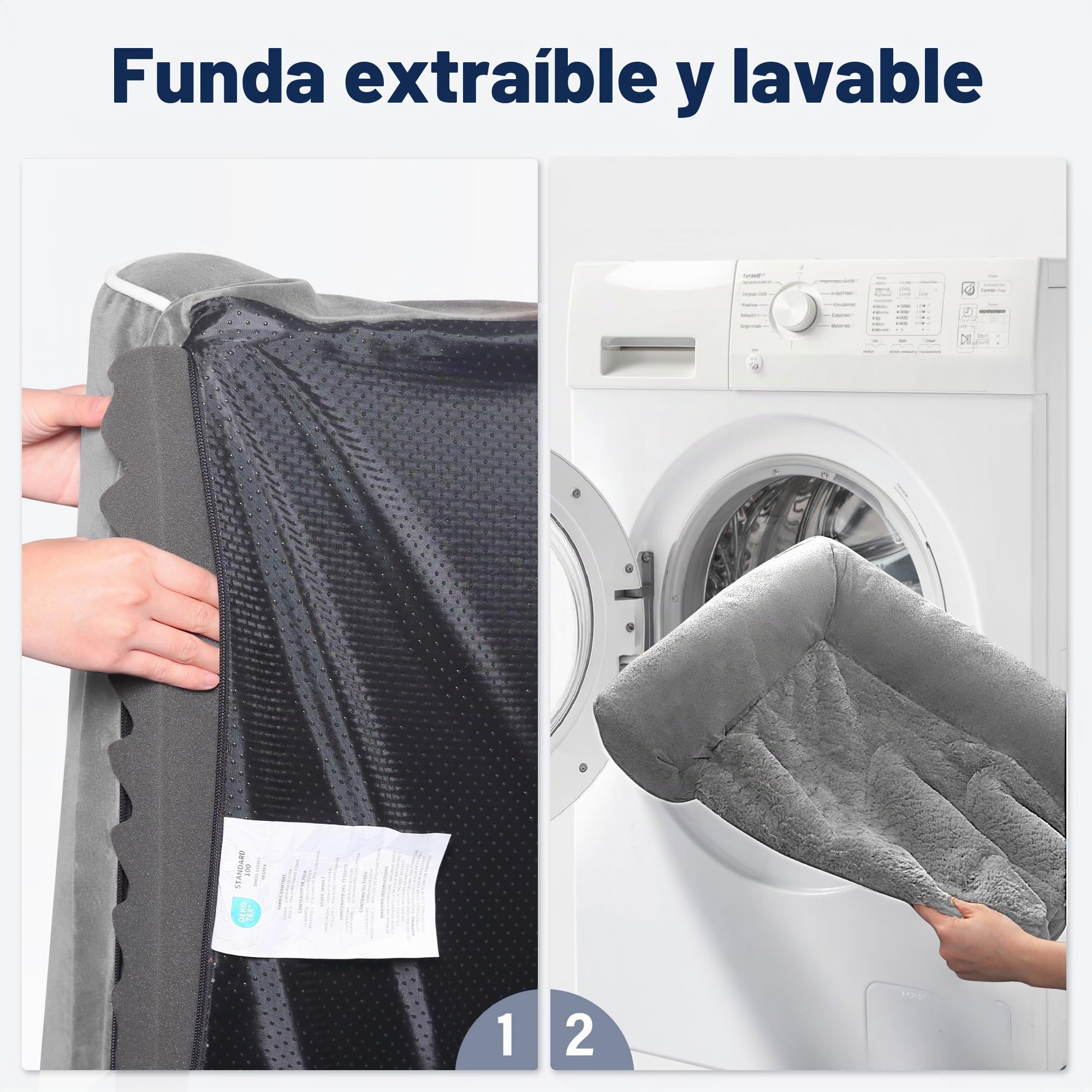WESTERN HOME Camas para Perros Grandes, Lavables, Suaves, ortopédicas con Funda extraíble Lavable, Cama Impermeable Extragrande para Perros con Refuerzo en Forma de U, Gris, 71 x 58 x 16,5 cm