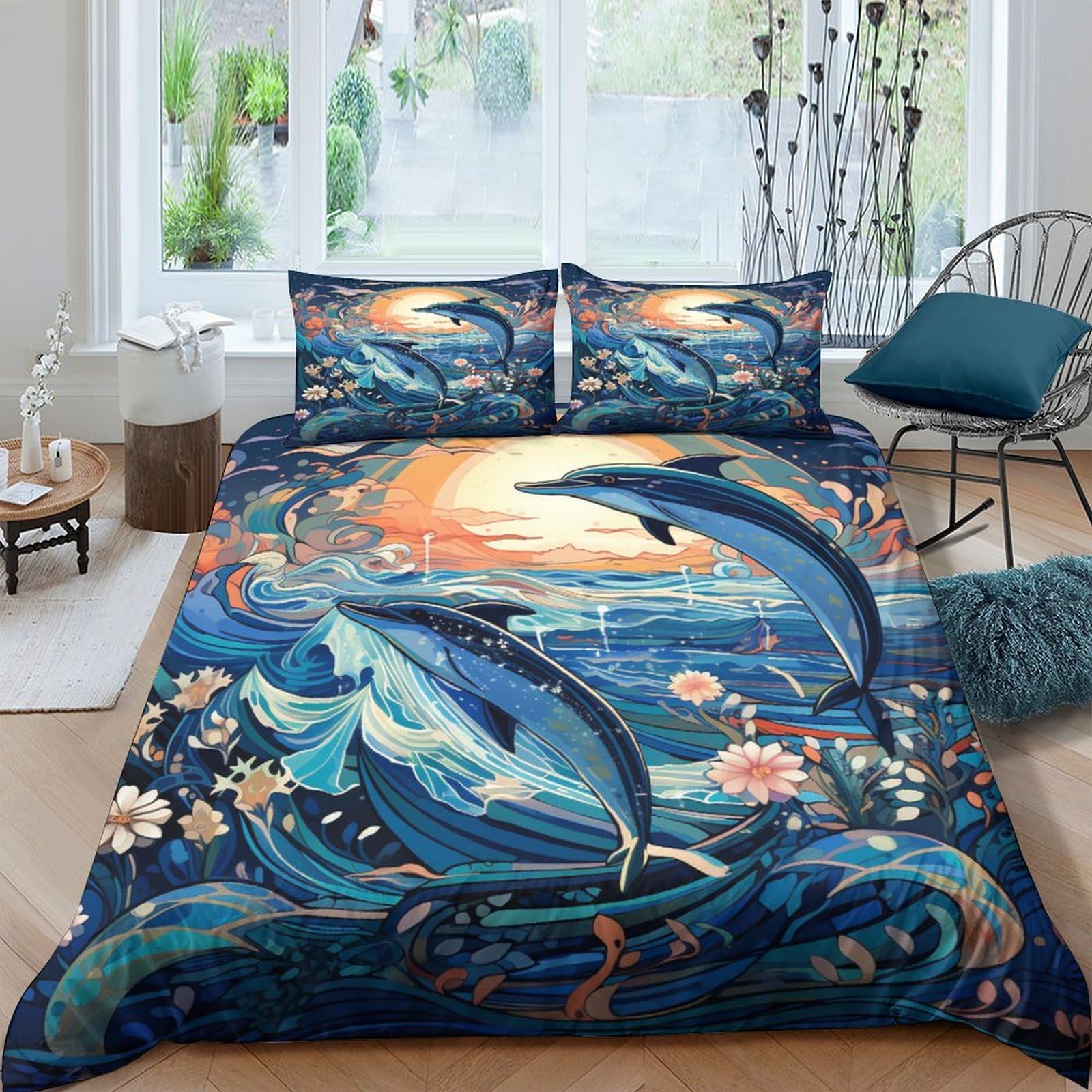 Parure de lit dauphin imprimé 3D microfibre de qualité supérieure housse king 220x240cm