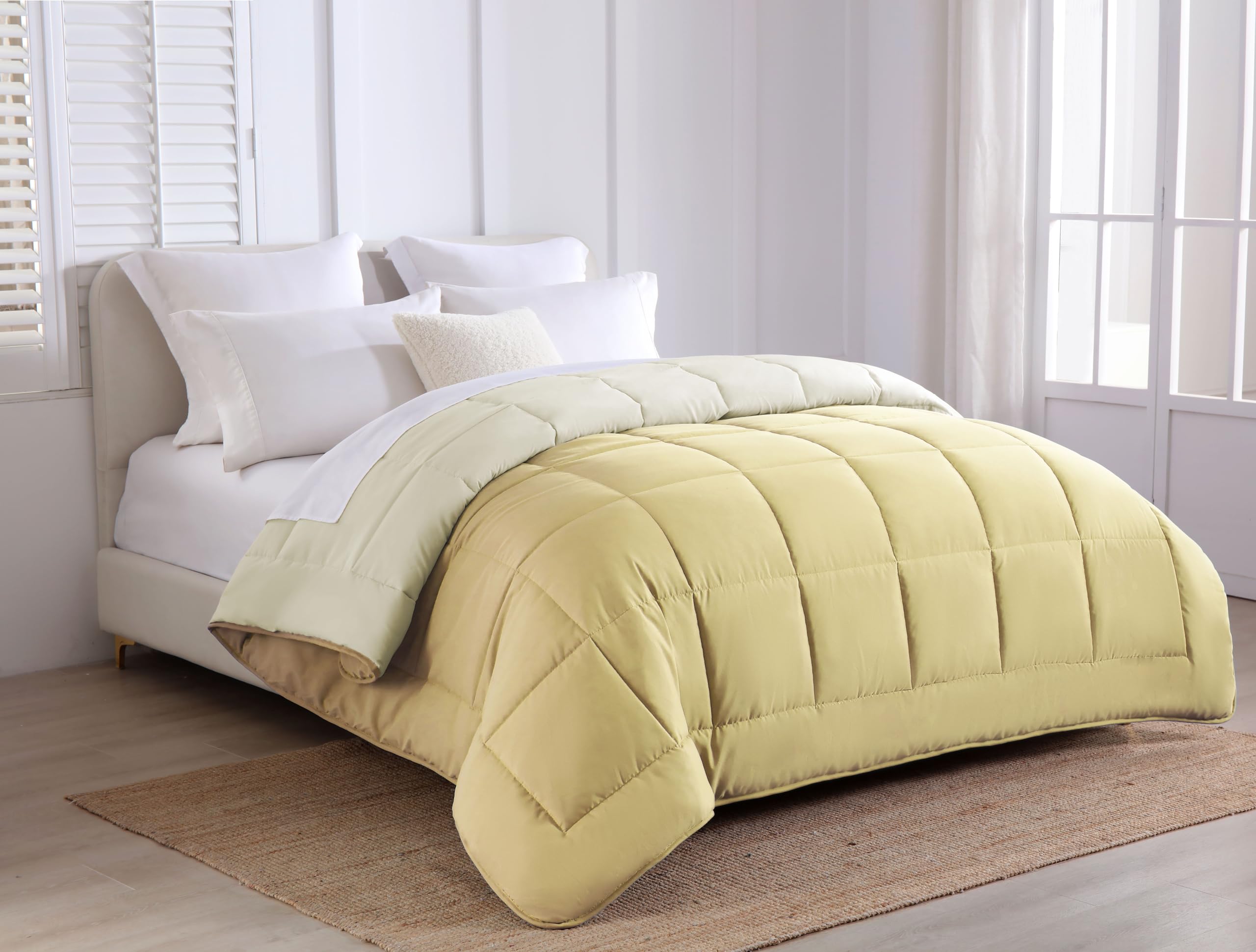 Edredón de Fibra 170 gr/m2 - Edredón Relleno Nórdica Reversible de dos colores Cama 135, 220 x 220 cm - Edredon entretiempo Suave, Transpirable, Ligera, 100% Poliérster, Beige amarillo