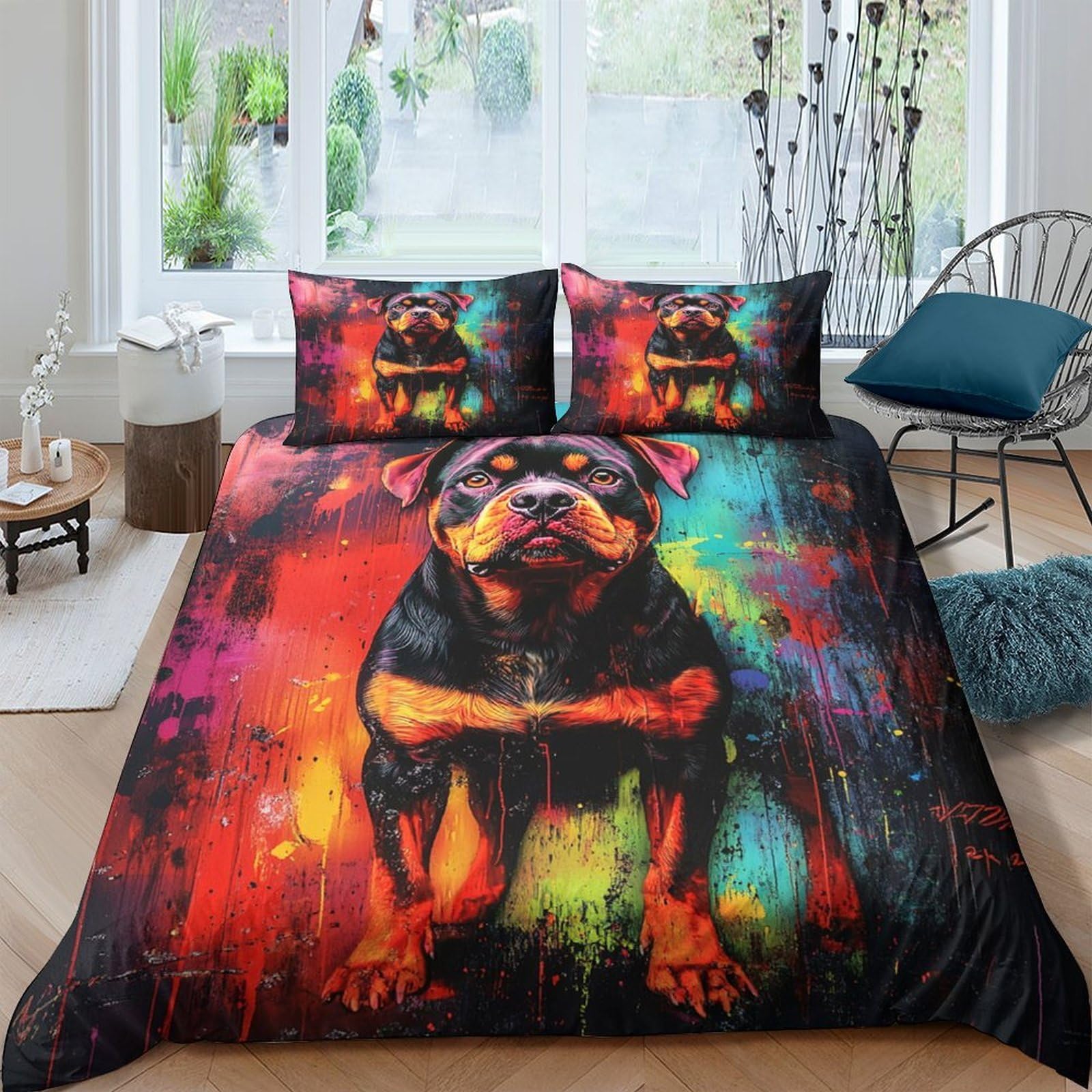 Ctjqhvkz Style-10 3D Printed Rottweiler Art Fitted Sheet Microfiber Multicolour Bed Cover Bedroom Decor Machine Washable Single（135X200cm）