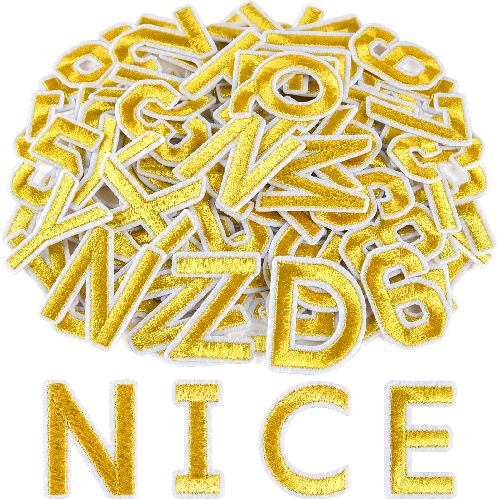 ASTARON 36 Pcs Iron on Letters and Numbers Patches, 1.5 Inch Alphabet Embroidered Patch A-Z, Numbers 0-9 Patches Alphabet Cloth Patch for Clothes, Socks, Jeans, Hat, DIY Accessories(Gold)