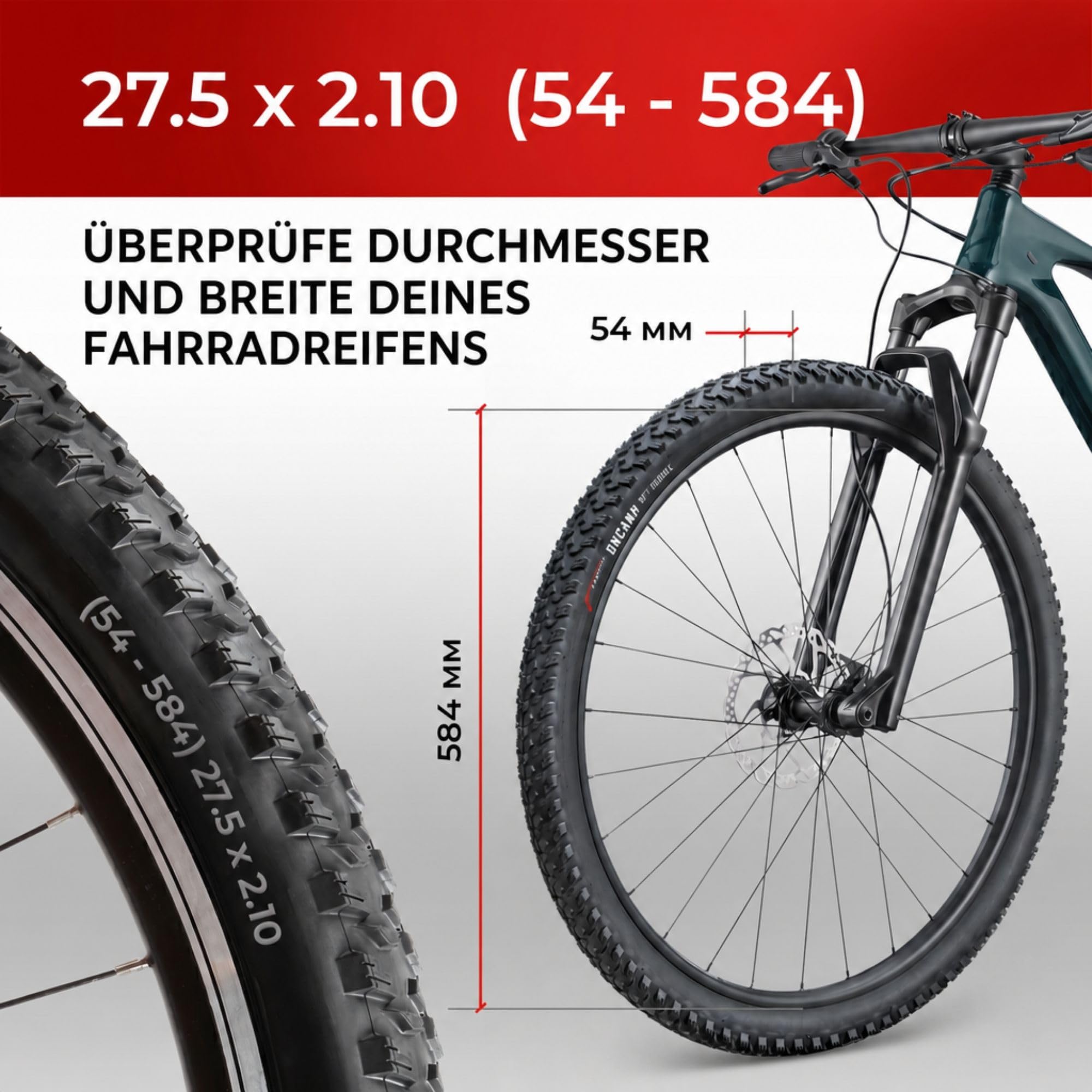 Fincci MTB Reifen 27,5 - Paar FaltReifen 27.5 x 2.10 Zoll - Fahrrad Mantel 54-584 für Rennrad, Mountainbike,E Bike Hybrid Bicycle, 2er Pack für Radfahren Offroad-, Schlamm- und Cross-Country-Strecken