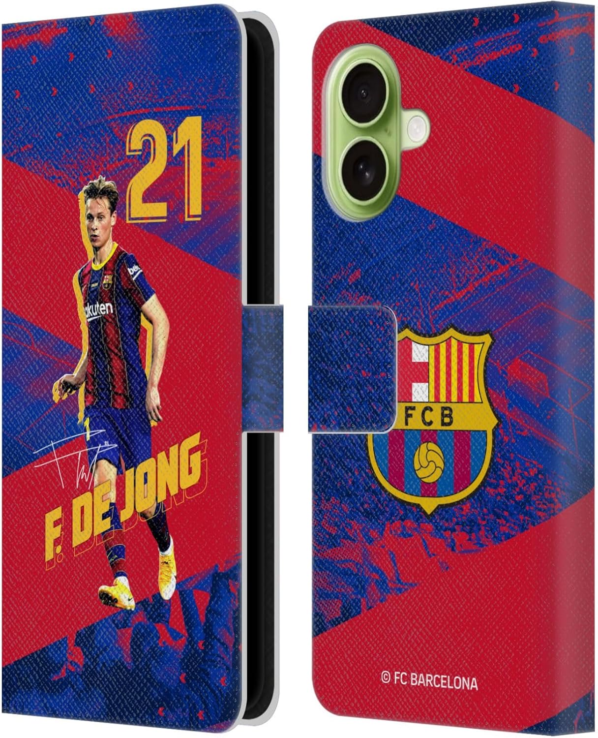 Head Case Designs Officially Licensed FC Barcelona Frenkie De Jong 2020/21 First Team Group 1 Leather Wallet Case Compatible with Apple iPhone 17 Pro Max