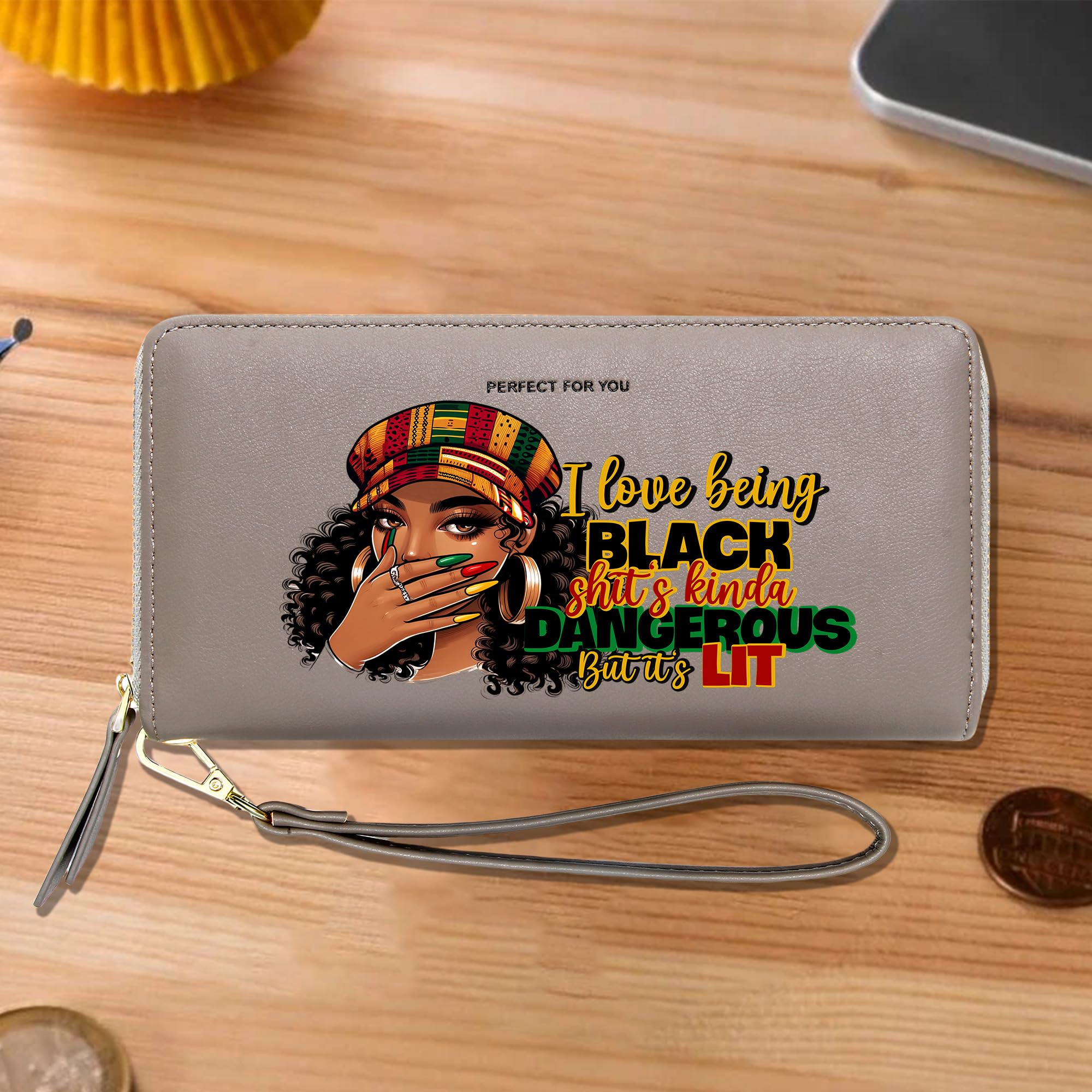 InsWork Customized Women Wallet Black Liberation,Birthday Gift, Holiday Gift for Son Daughter from Parent, Graduation Gift for Teacher Classmate 1126m