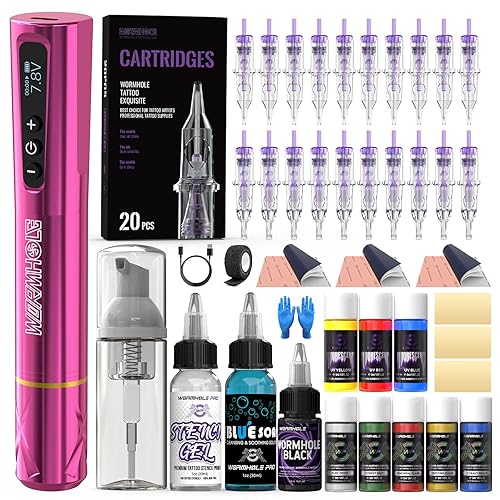 Miniatura 16 de Kit de tatuaje, Wormhole Tattoo Kit de máquina de tatuaje, kit de pistola de tatuaje, agujas de cartucho, kit de bolígrafo de práctica de tatuaje