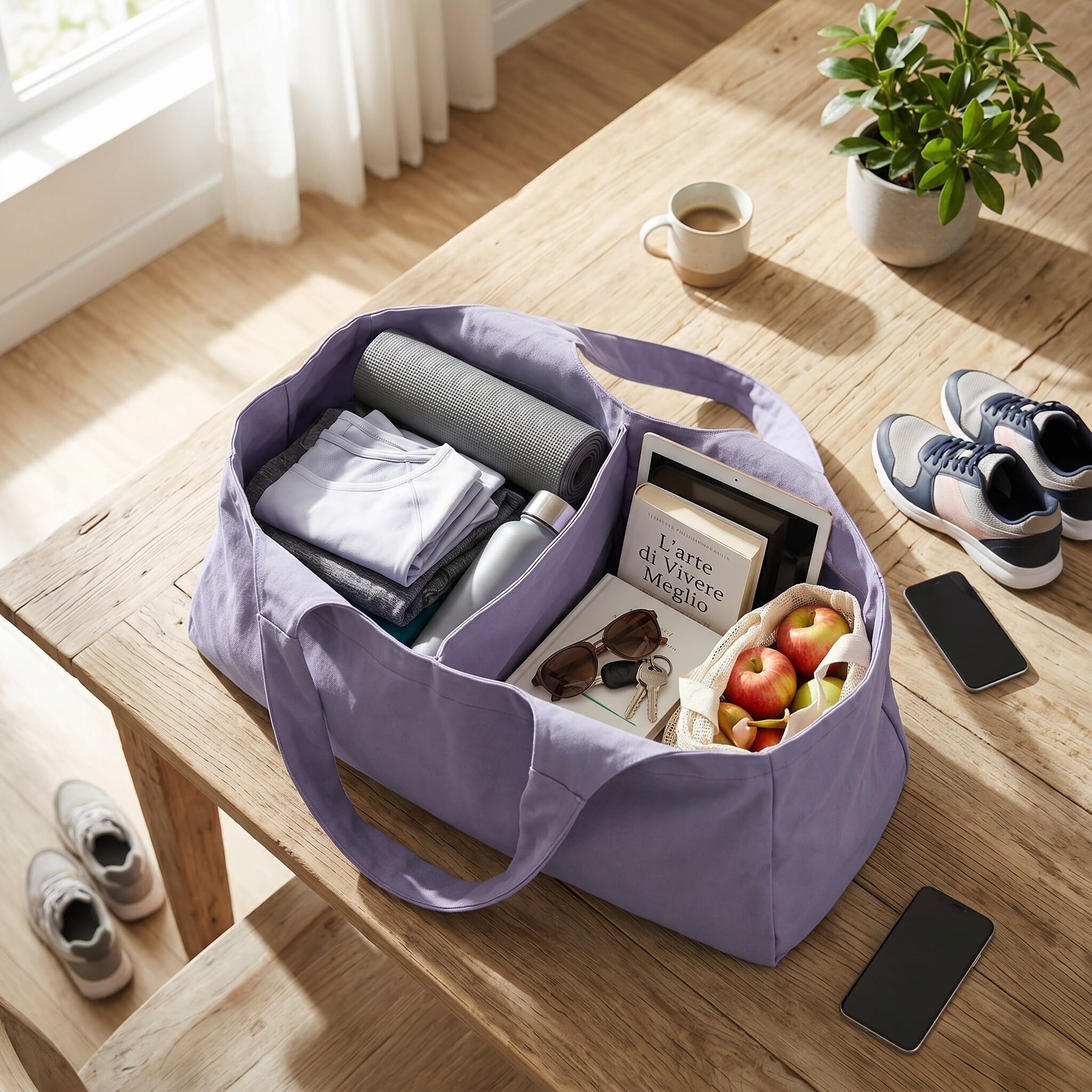 Yogatasche, Lila übergroße Sporttasche, Wasserdicht Tragetasche für Yogamatten Canvas-Material Damen Yogatasche Groß wasserdichte Trainingstasche Geeignet für den Transport Fitnesskleidung