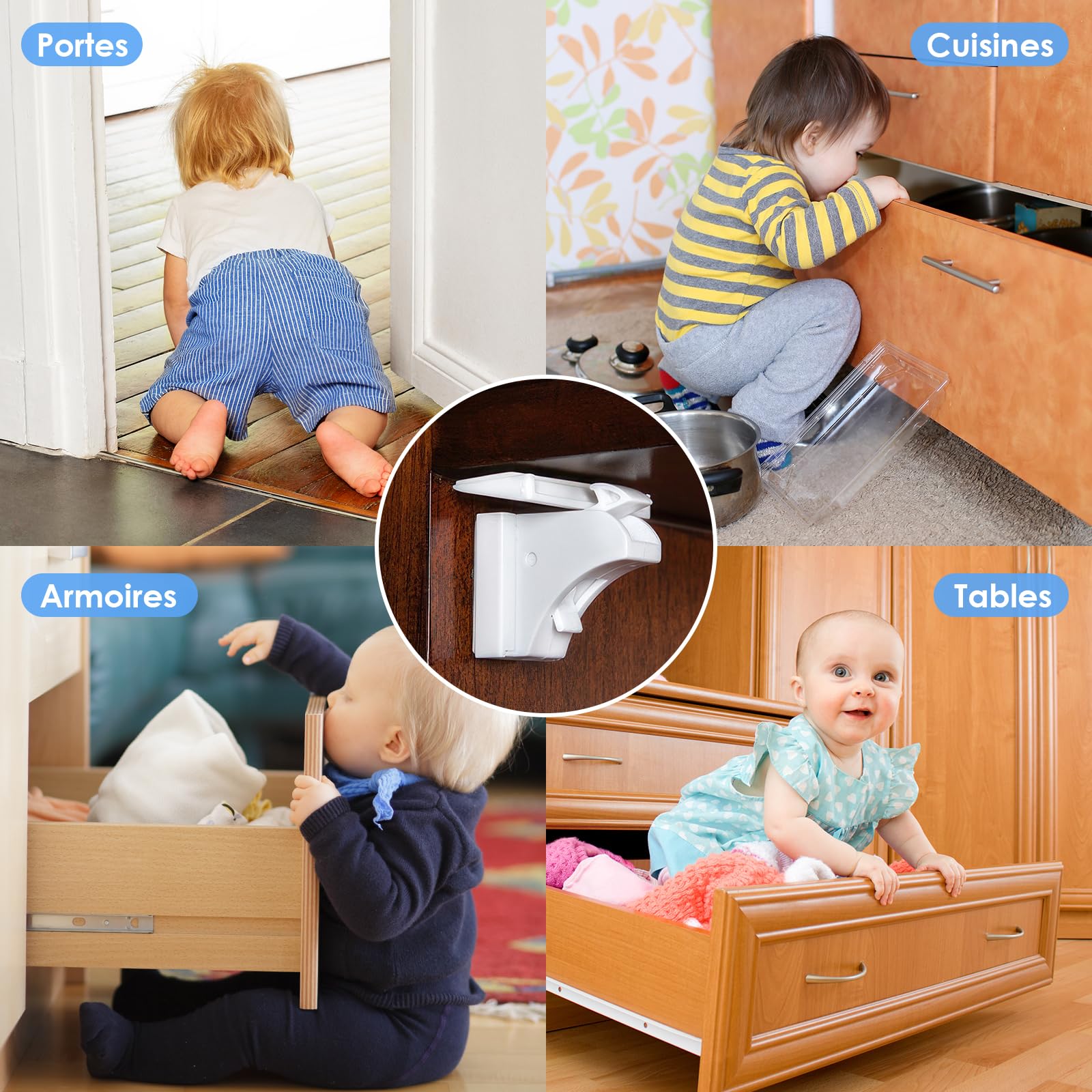 Dreamhigh® Securite Placard Enfant Magnétique, 10 Serrures + 2 Clés Serrures, Bloc Porte Securite Bebe Magnetique, Protection pour Placards, Portes pour Tiroirs, Blocage Sans Perçage