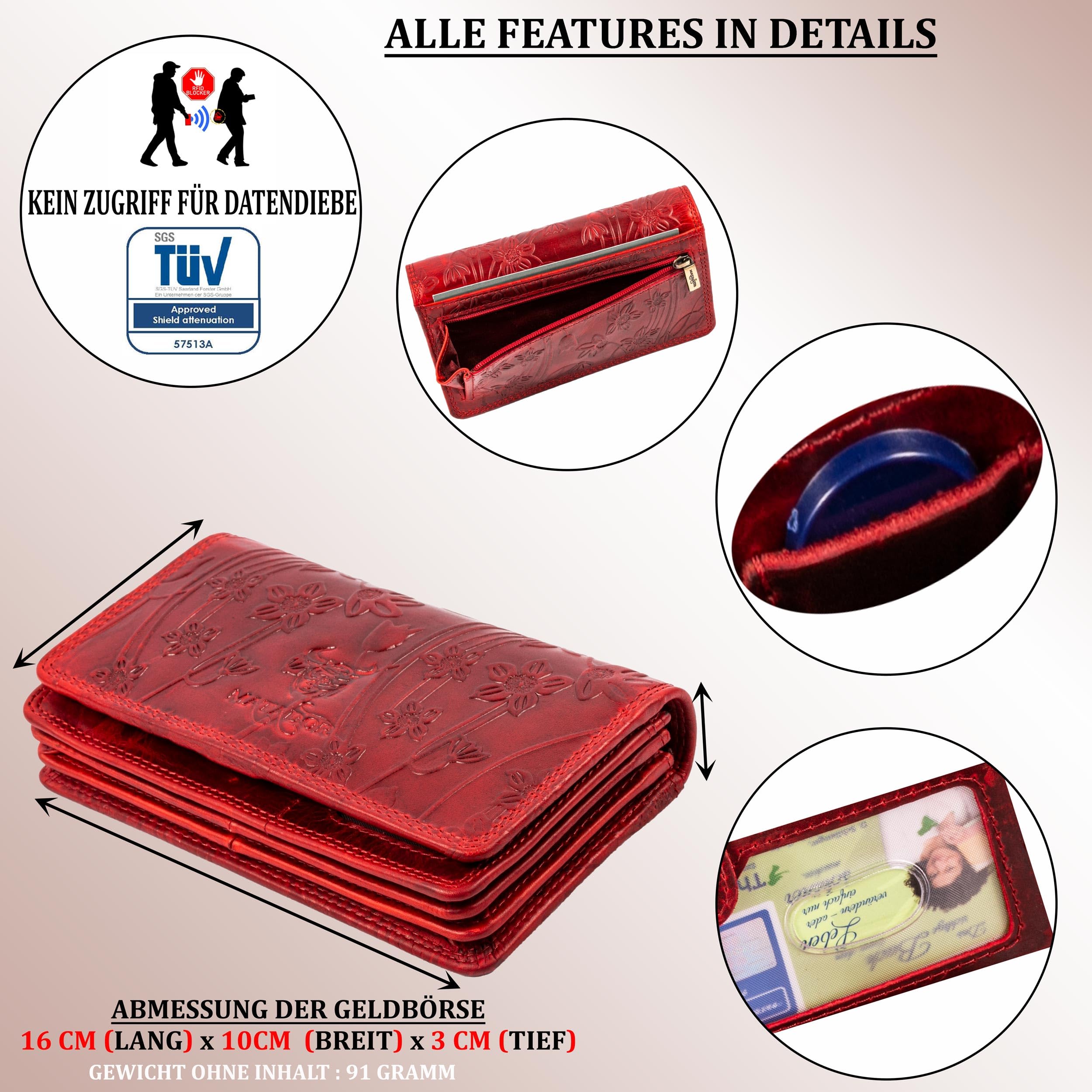 MATADOR Porte Monnaie Femme Cuir #VENEDIG avec Noble Boîte Cadeau, Portefeuille de Luxe avec RFID, Portefeuille Femme avec de Nombreux Compartiments à Cartes