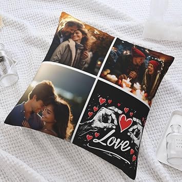 Custom Photos Personalized Decorative Pillowcase 18x18 Inch Double-Sided Print, Picture Customized Square Cushion Cover 4 Photos