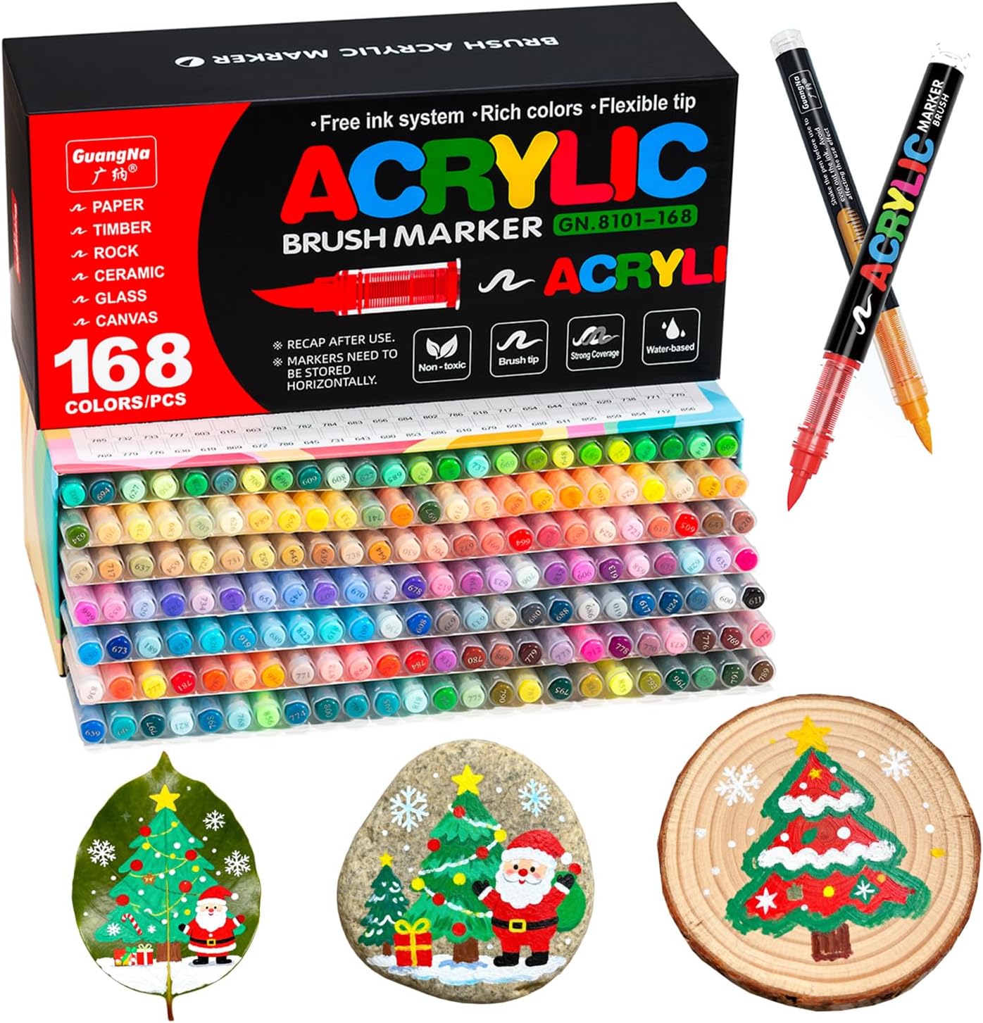 Acrylic Paint Markers Pens, 168 Vivid Colors Acrylic Markers Set,Direct Liquid Type, Stackable Color, Odorless Soft Head，Markers for School，Tooli Art ，Fabric & Creative Crafts (168)