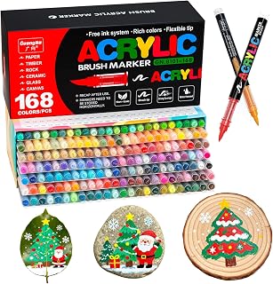 Acrylic Paint Markers Pens, 168 Vivid Colors Acrylic Markers Set,Direct Liquid Type, Stackable Color, Odorless Soft Head,Markers for School,Tooli Art ,Fabric & Creative Crafts (168)
