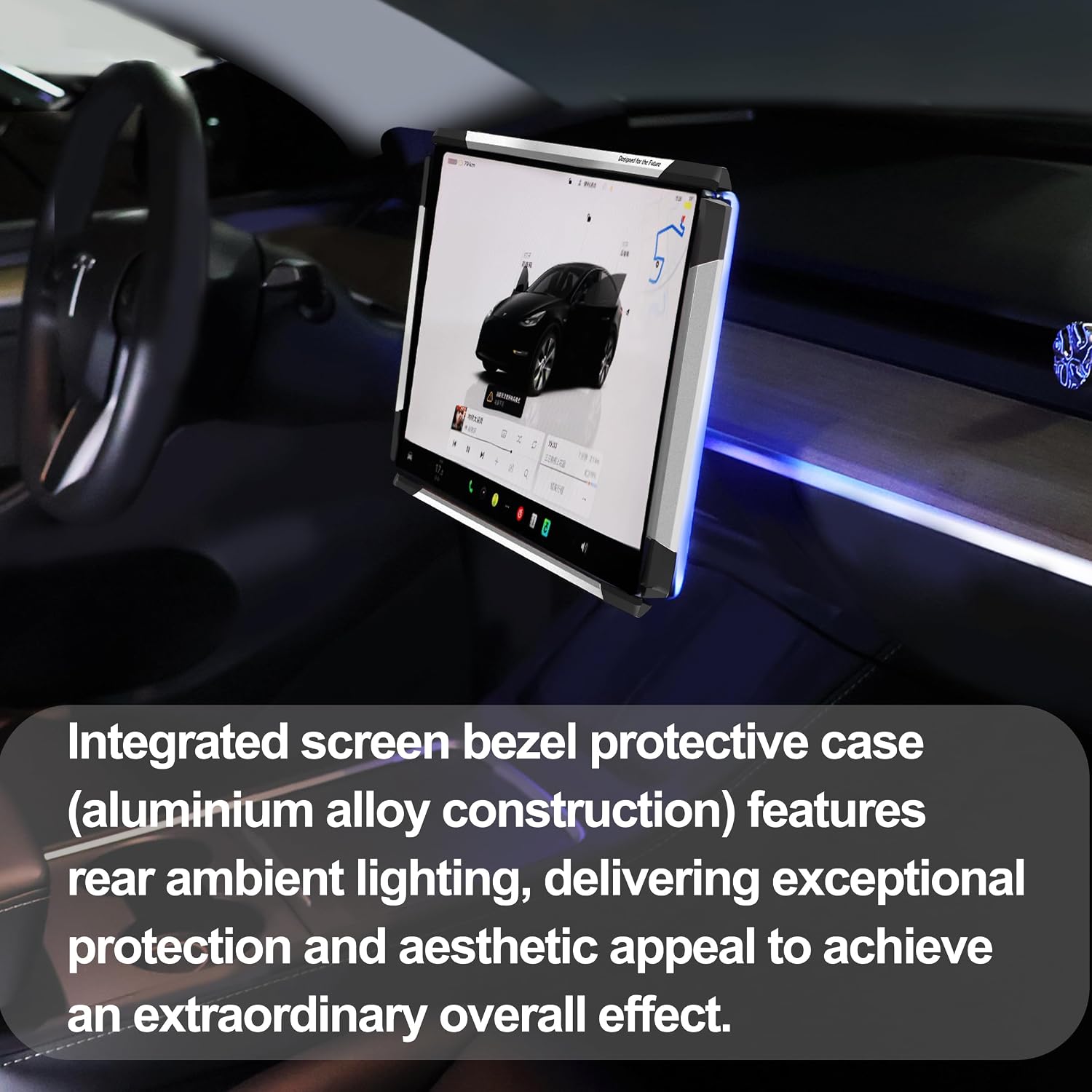 Screen Ambient Light for Tesla Model 3(2017~2023) & Model Y(2020~2024) Interior Lighting Screen Metal Protector case (Silver)