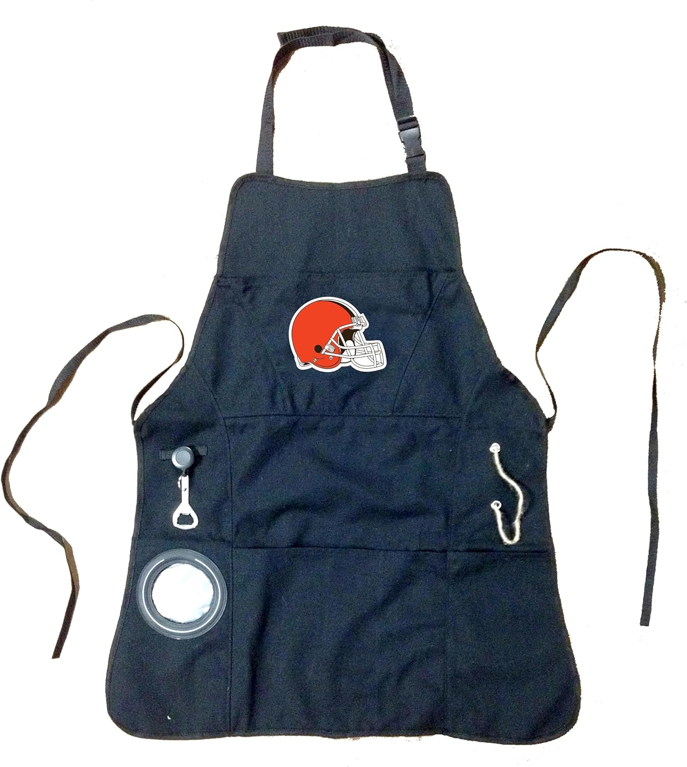 Team Sports America Outdoor NFL Black Grilling Apron | Cleveland Browns | Made of Durable Cotton | Beverage Opener and Multi-Tool | Sports and Tailgaiting Apparel