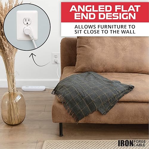 Miniatura 5 de IRON FORGE CABLE Regleta de protección contra sobretensiones, 3 salidas con 2 puertos de carga USB (USB A y USB C), enchufe plano cable de extensión